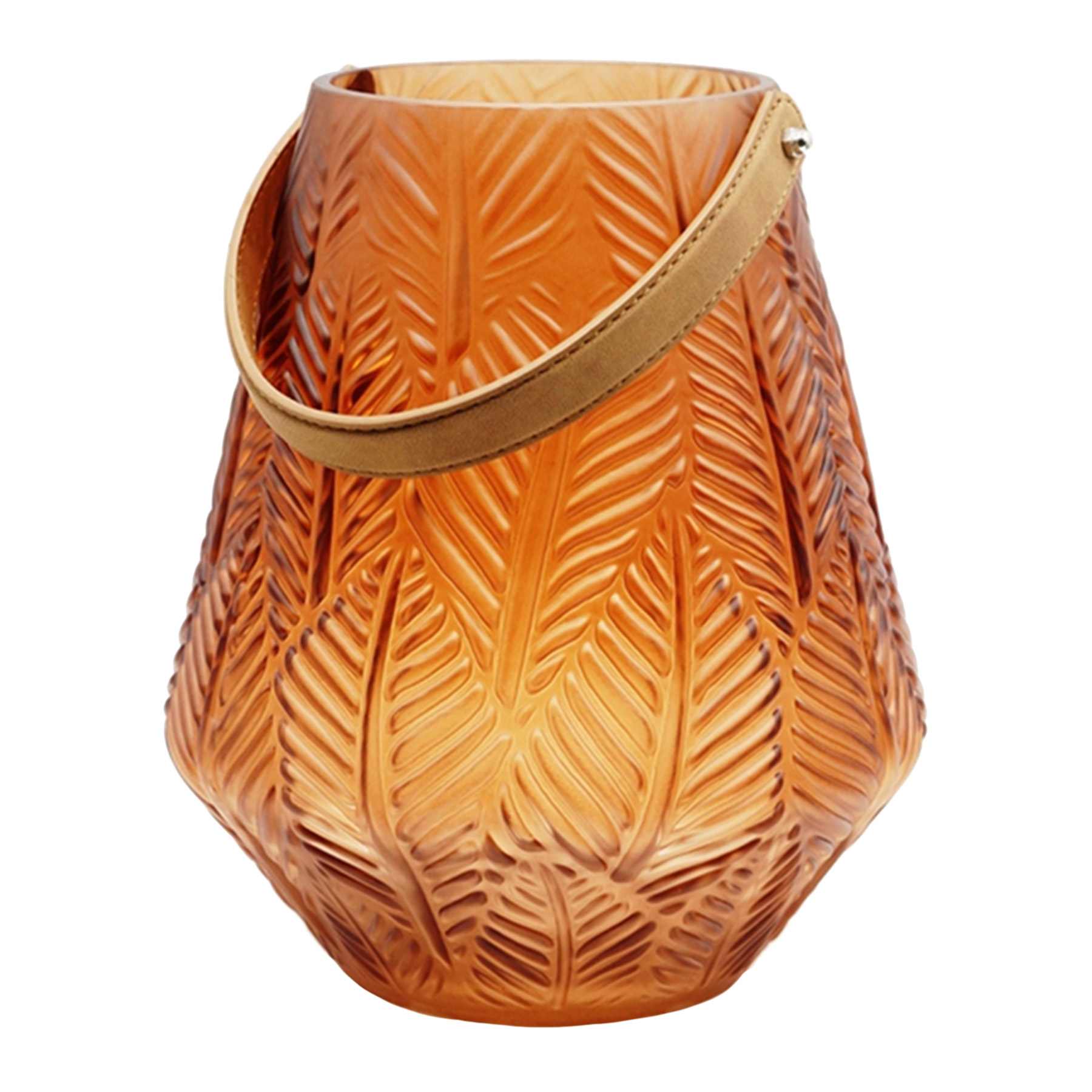 Amber Glass Leaf Lantern, 11"