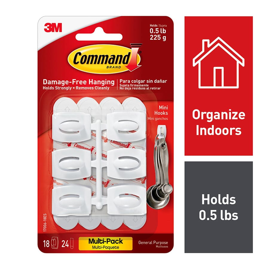 Command? Mini Hooks Value Pack, 18-Hooks, 24-Strips/Pack, White