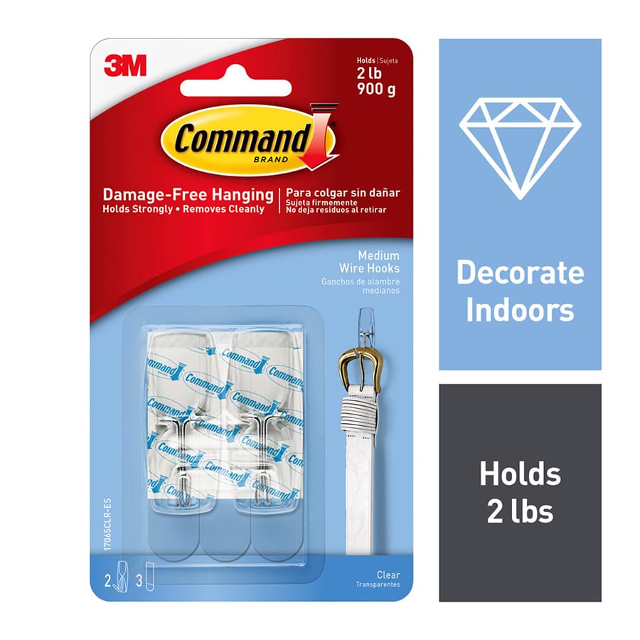 Command? Clear Medium Wire Toggle Hook, 2-Hooks, 3-Strips/Pack