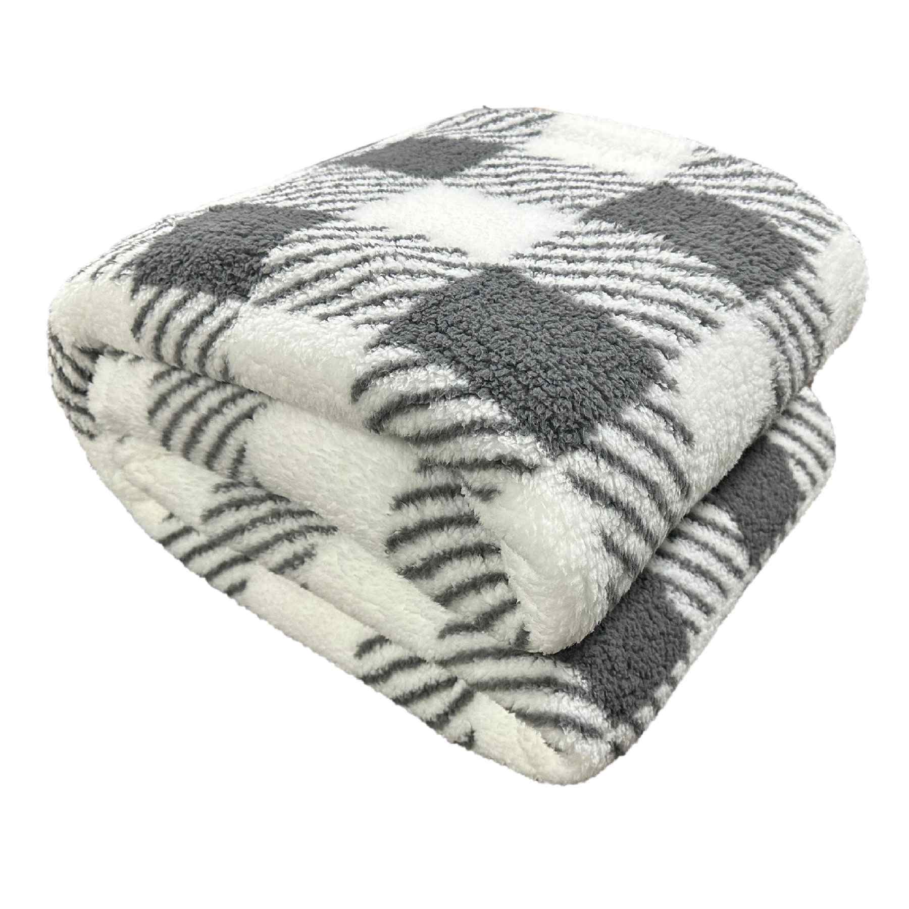 Grey Buffalo Plaid Sherpa Bed Blanket, King