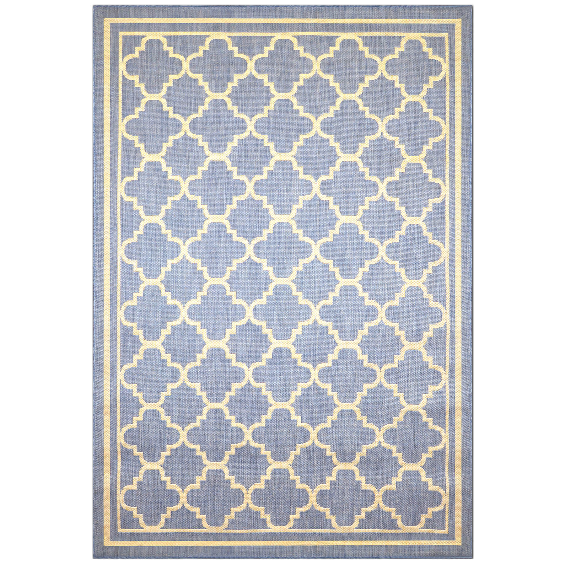 (E229) Blue & Beige Quatrefoil Modern Indoor & Outdoor Area Rug, 5x7