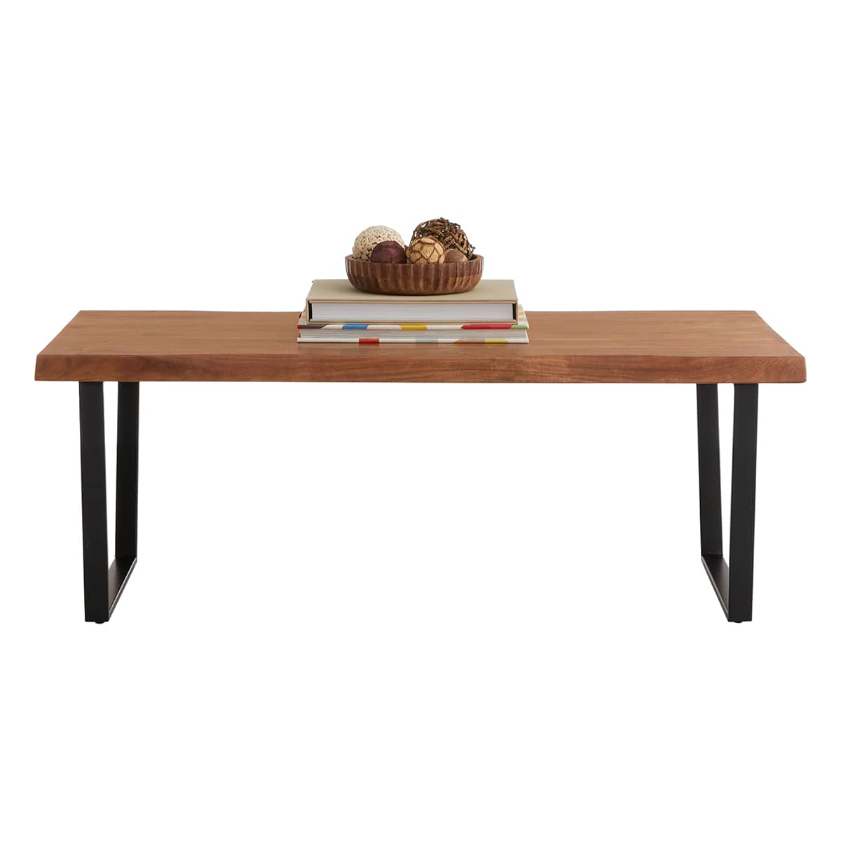 Live Edge Wooden Top Coffee Table with Metal Base