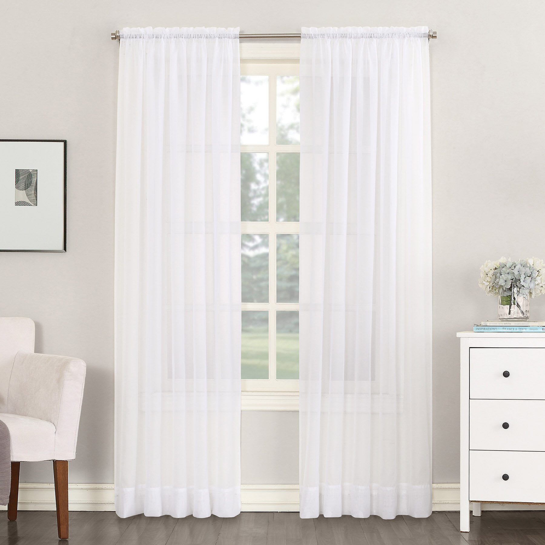 Emily White Voile Sheer Curtain Panel, 95"