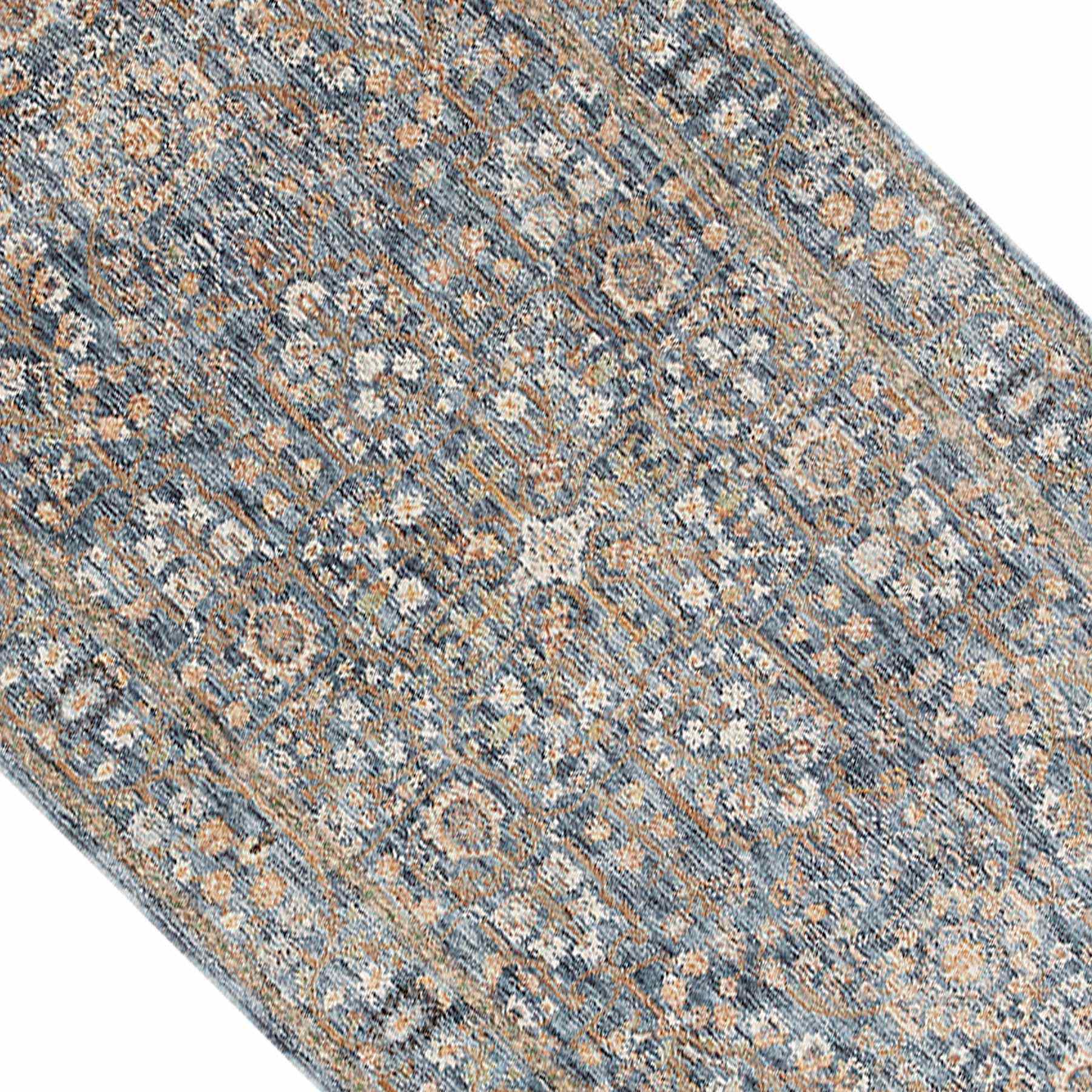 (A495) Honeybloom Ballard Blue Floral Medallion Runner, 2x8
