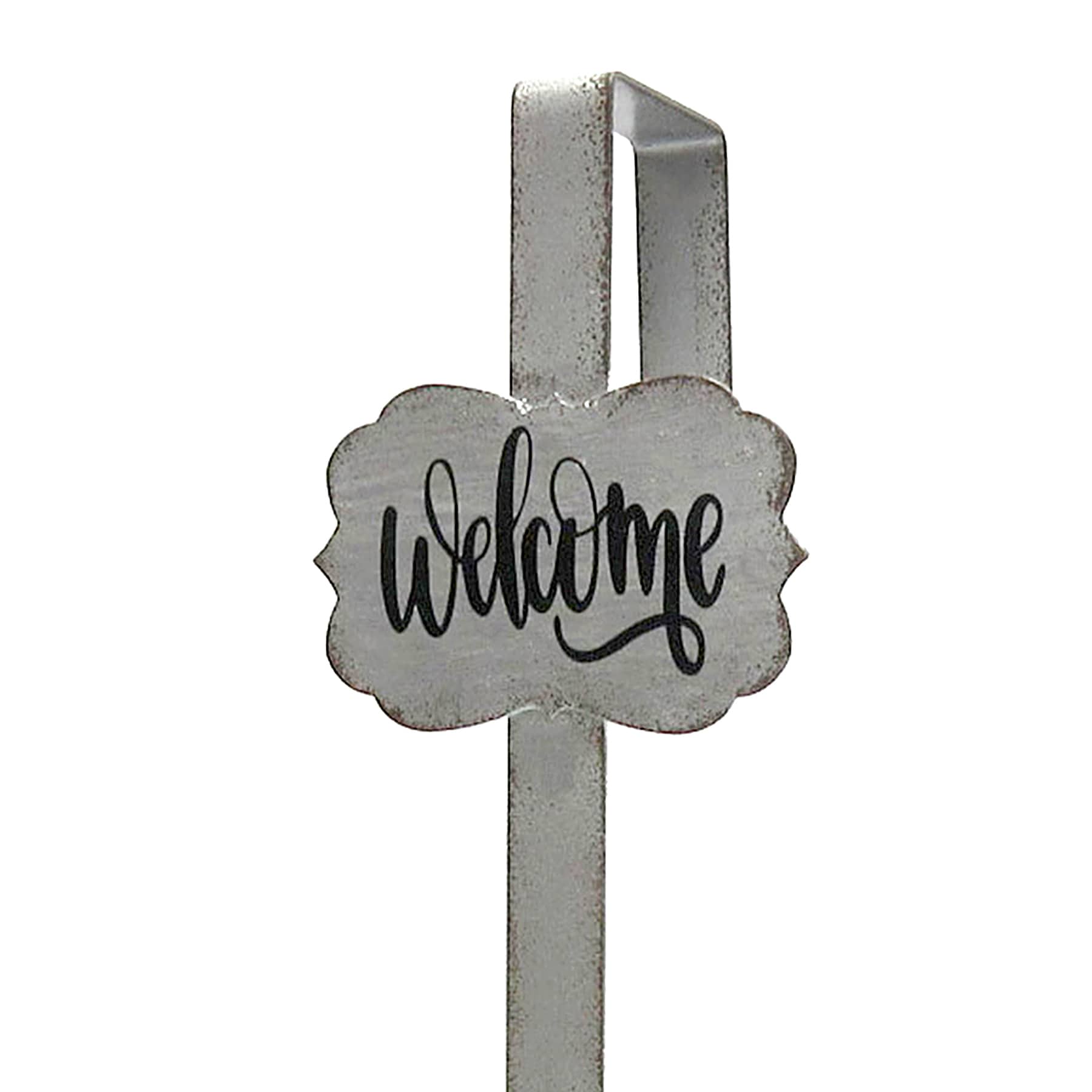 Galvanized Metal Welcome Over the Door Wreath Hanger, 15"