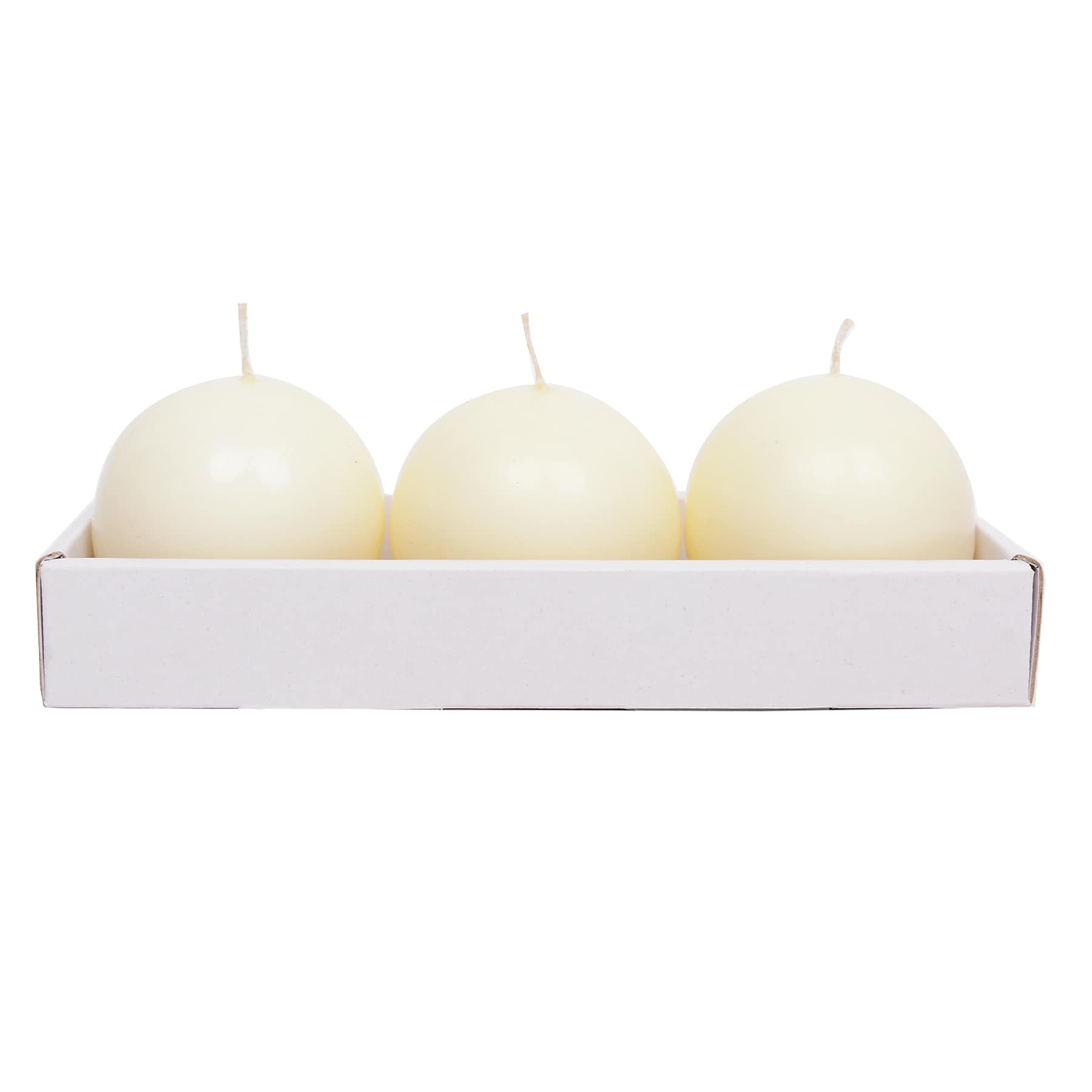 Set of 3 Ivory Unscented Overdip Sphere Candles, 3"