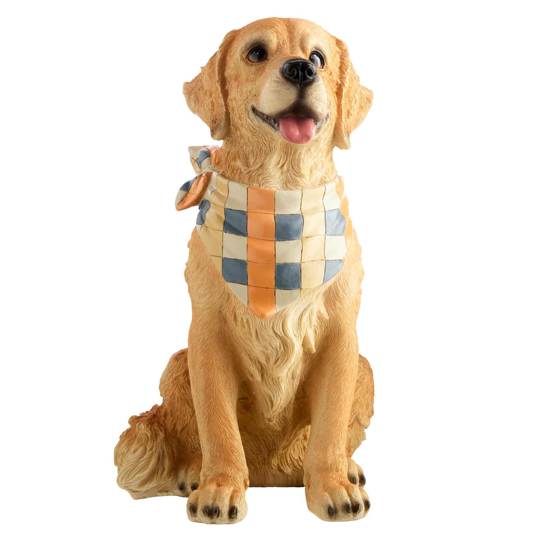 Homespun Harvest Sitting Dog with Plaid Scarf, 15"