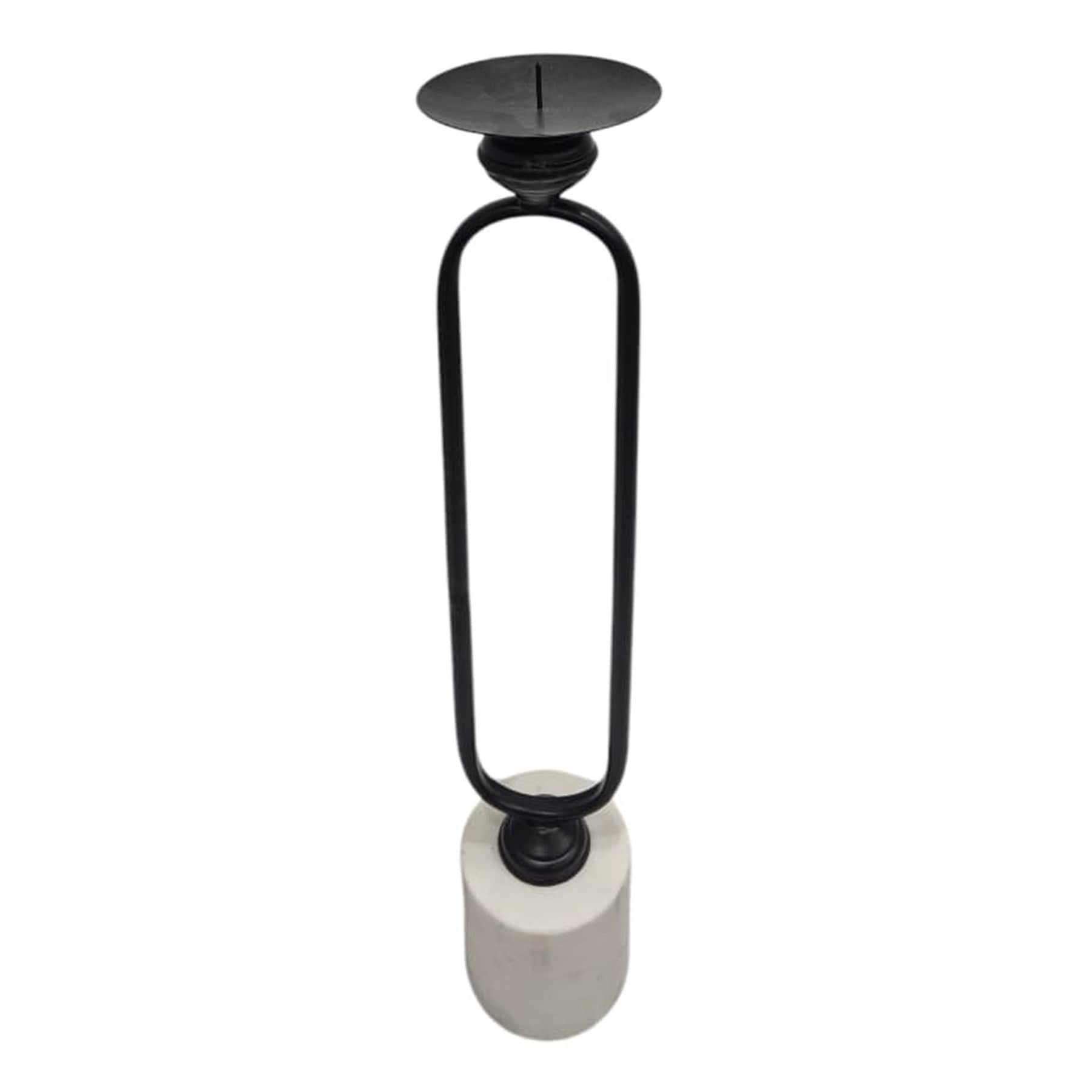 Black Metal Pillar Candle Holder with Marble Base, 25"
