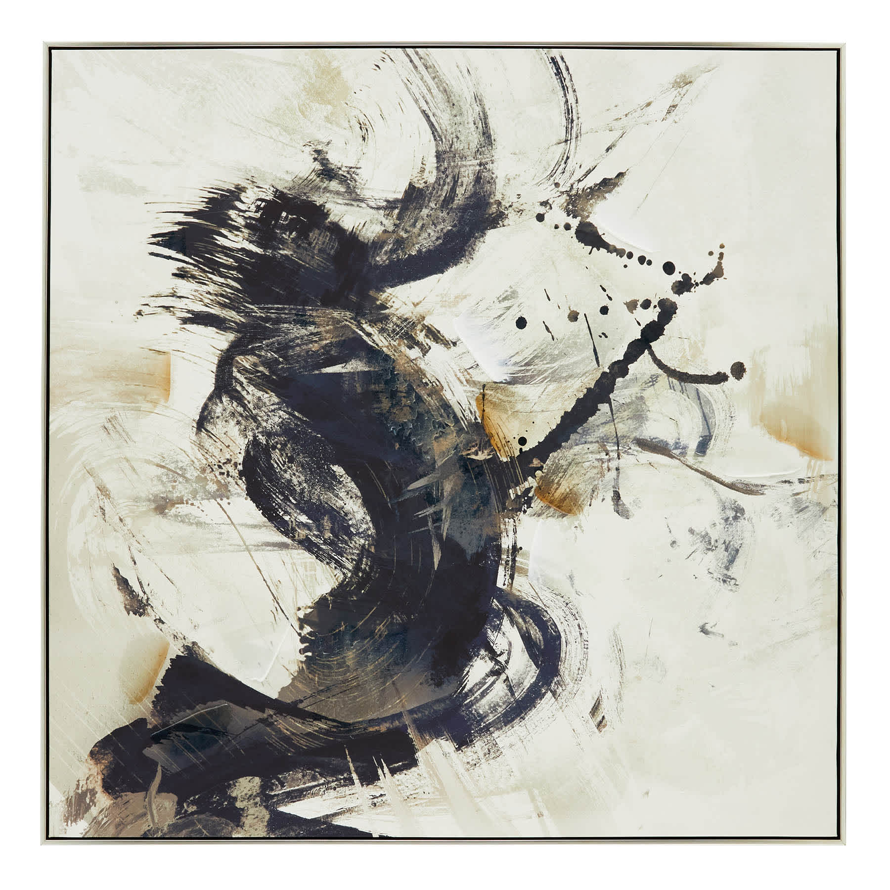 Crosby St. Abstract Hand Painted Wall Art with Black & Silver Frame, 40"