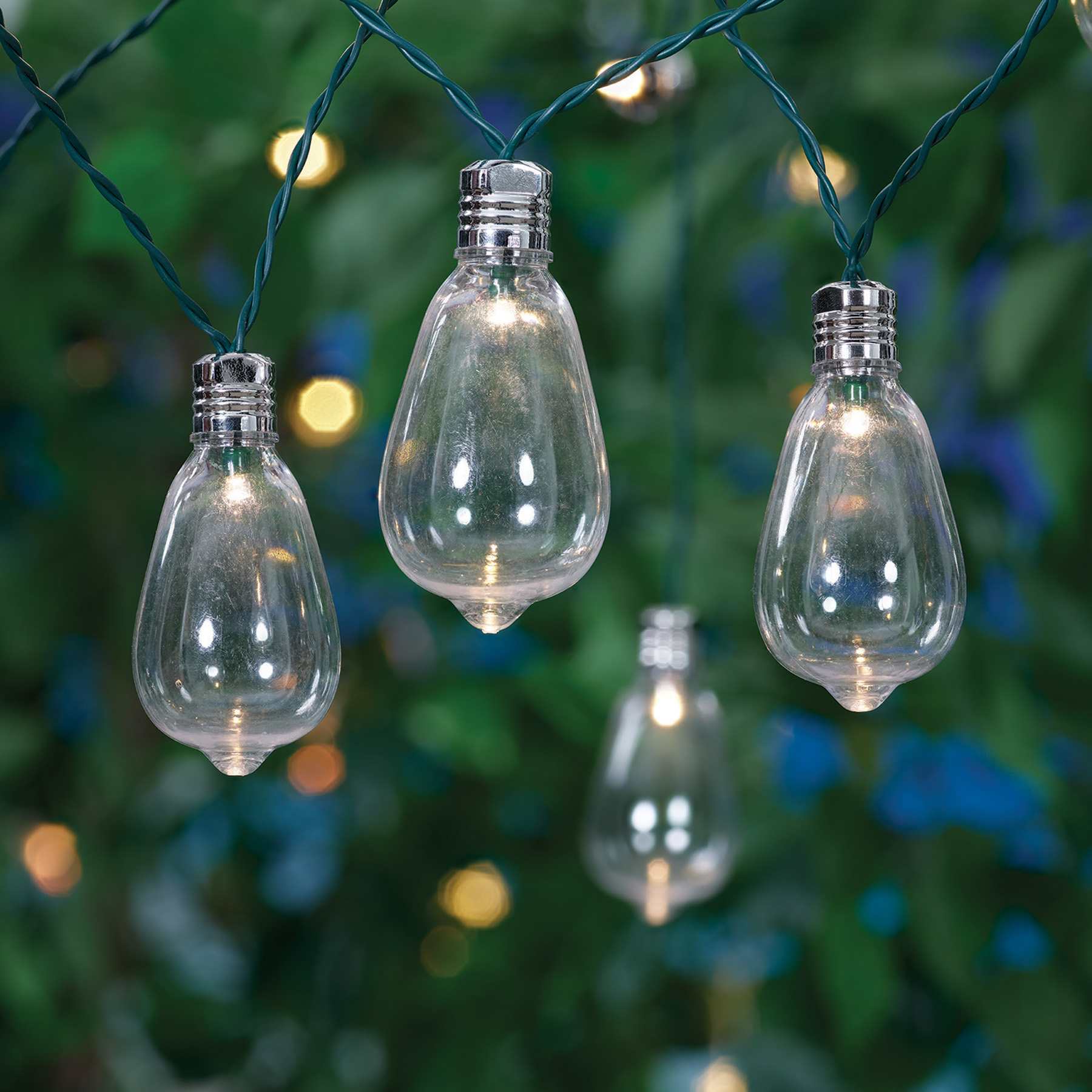 15-Count Solar LED Edison String Lights with Green Wire