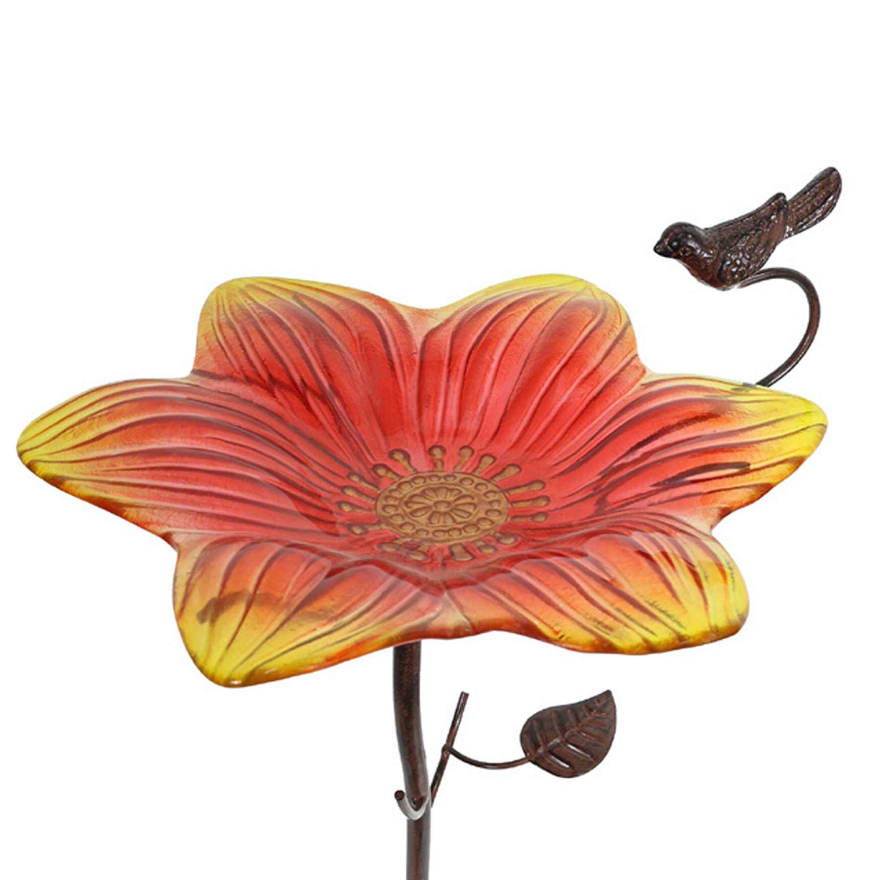 Floral Outdoor Birdbath with Stand, 26"