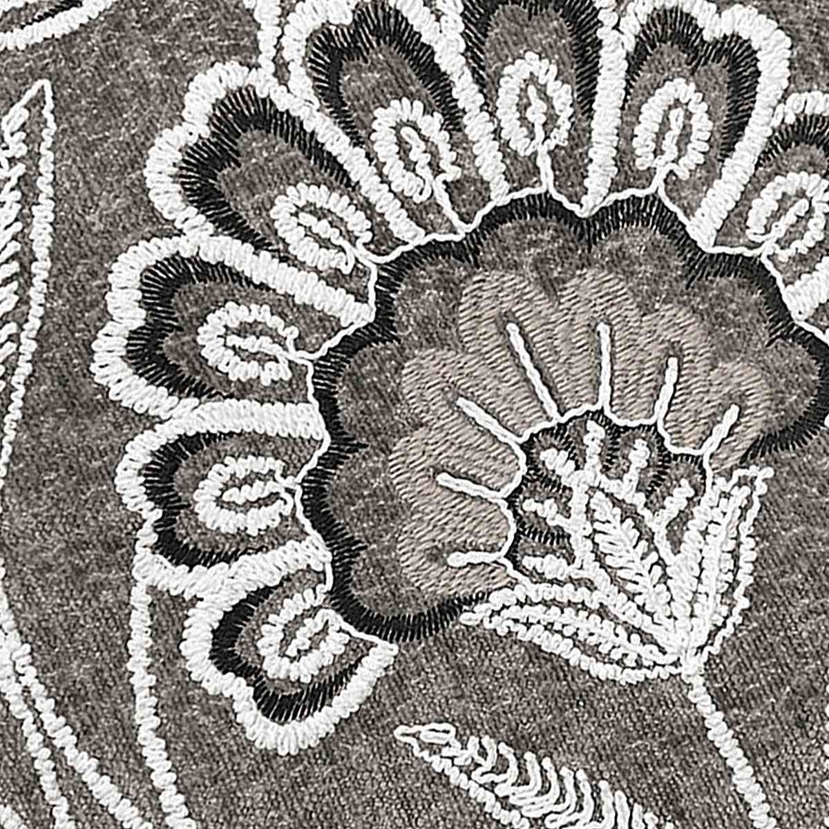 Taupe Floral Chenille Embroidered Throw Pillow, 18"