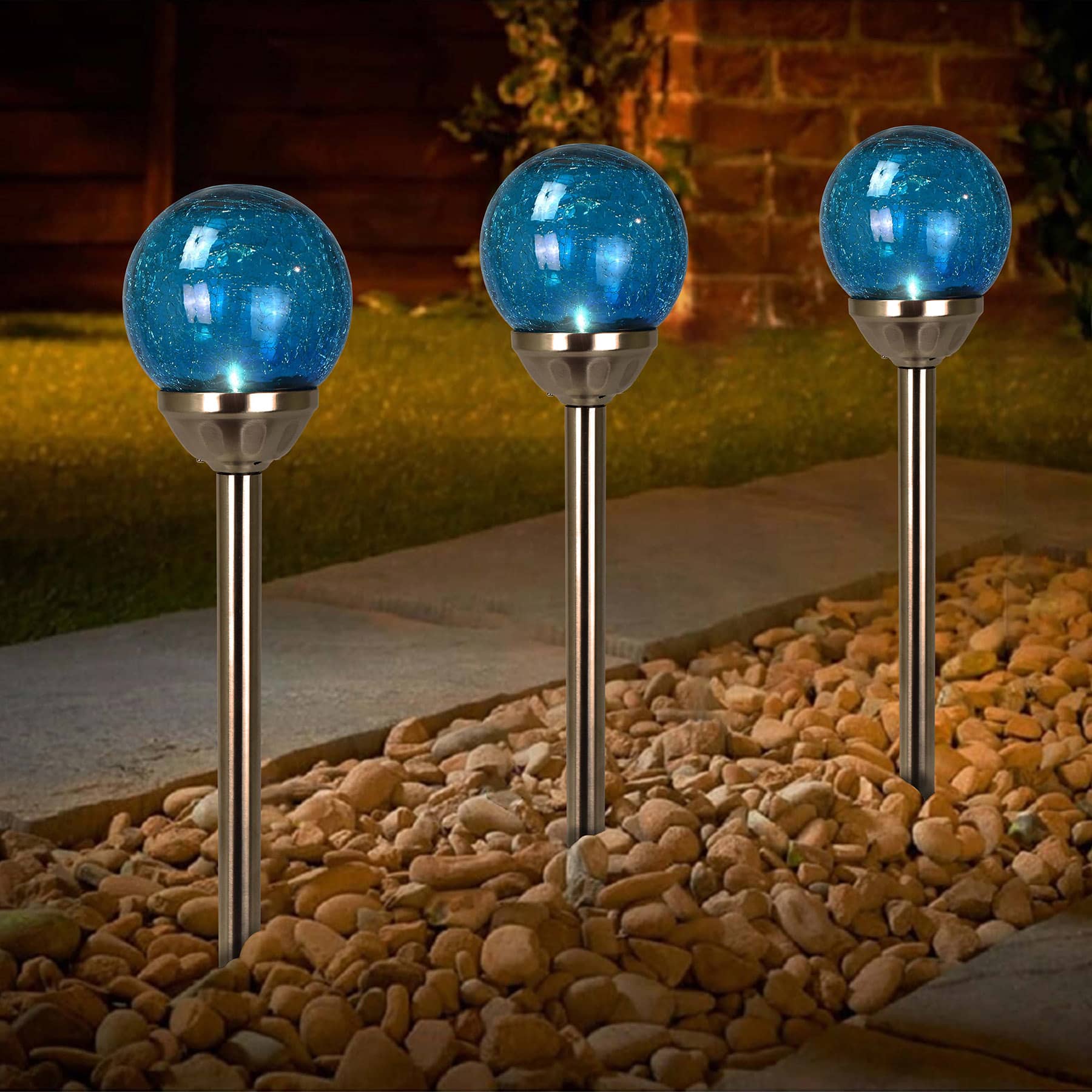 Solar Blue Crackle Large Globe Pathway Light