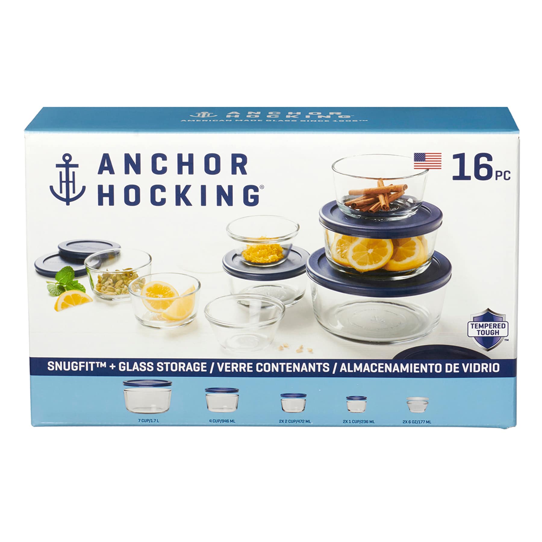 16-Piece Glass Food Storage Container Set, Blue