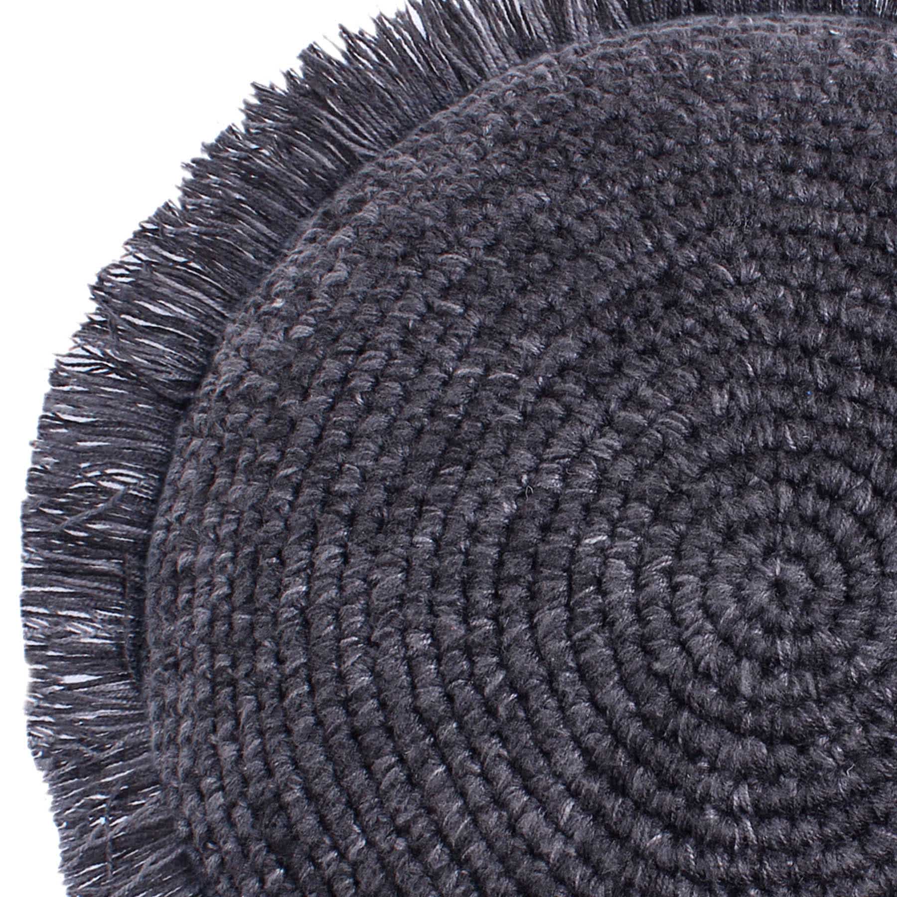 Found & Fable Black Knitted Round Throw Pillow with Fringe, 16"