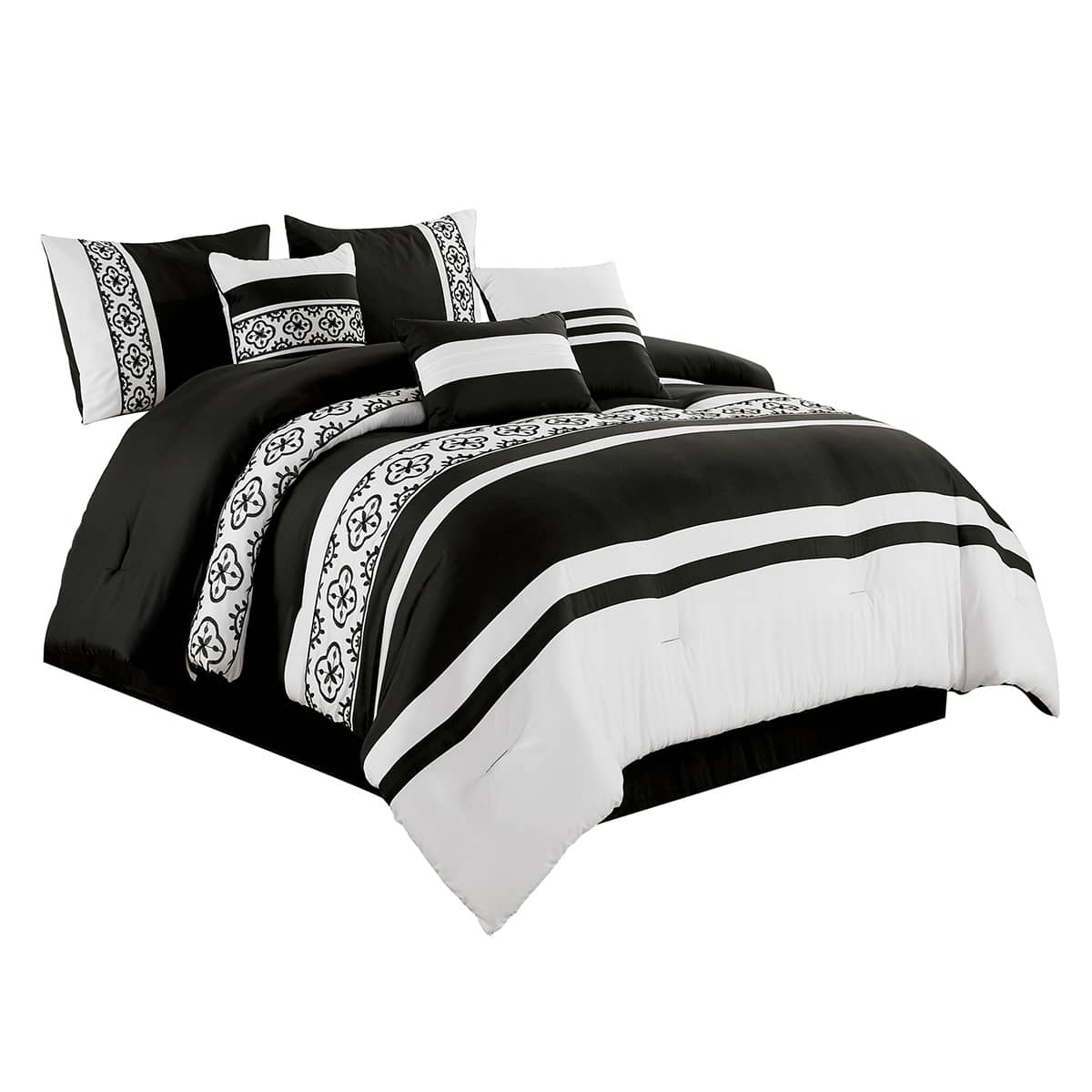 7-Piece Berat Black & White Comforter Set, Queen