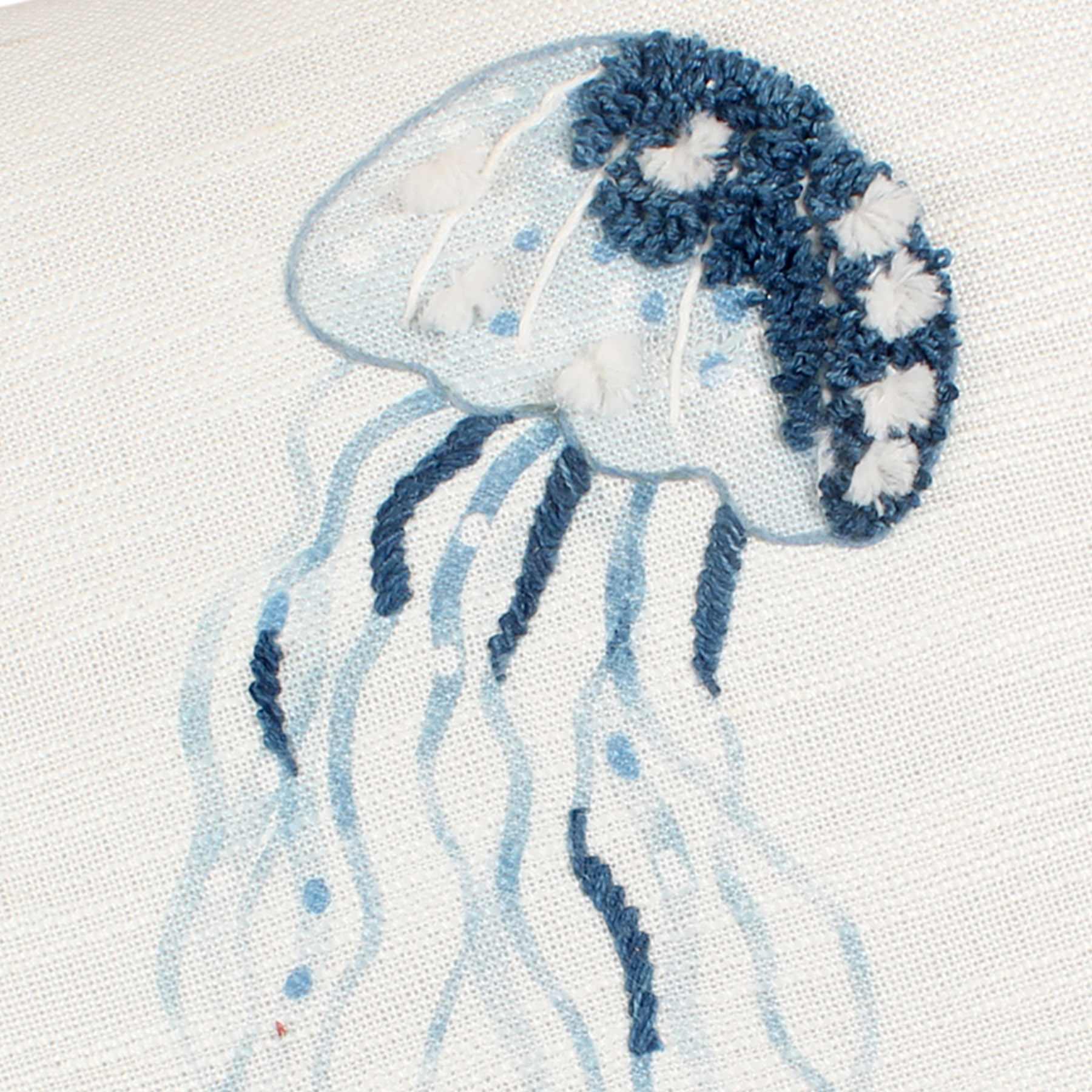 Ty Pennington White & Blue Jellyfish Embroidered Square Outdoor Throw Pillow, 18"