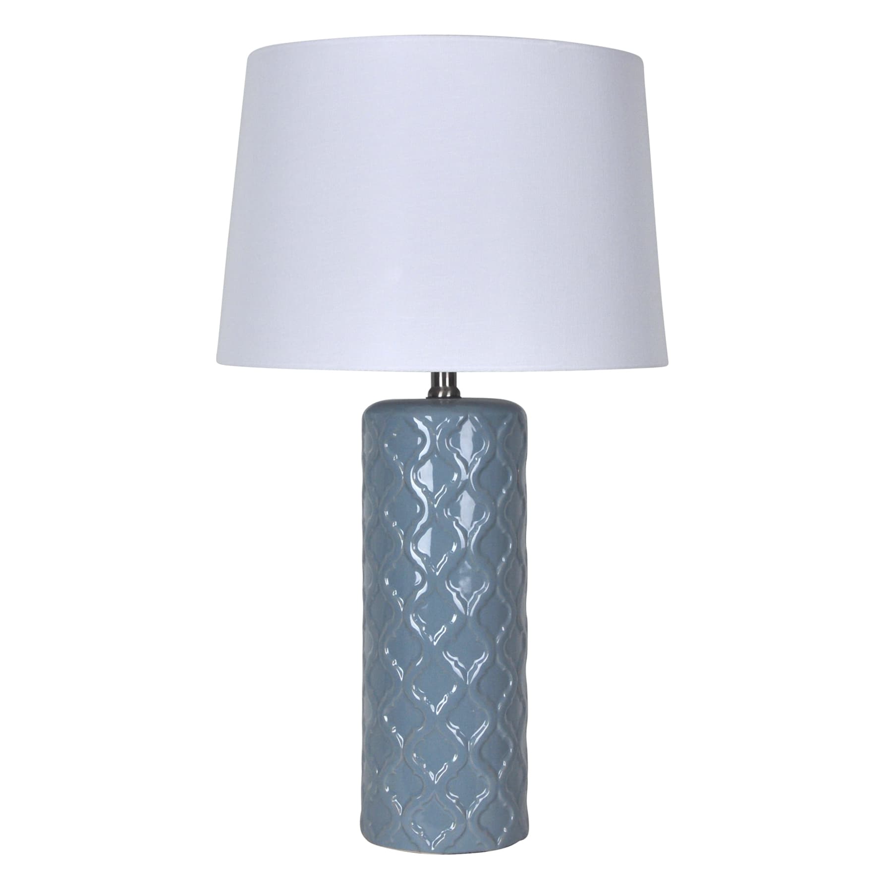 Providence Blue Ceramic Quatrefoil Textured Medium Table Lamp with Shade, 26"