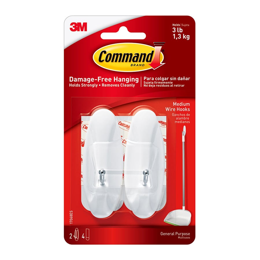 Command? Wire Hooks Medium, 2-Hooks, 4-Strips/Pack, White
