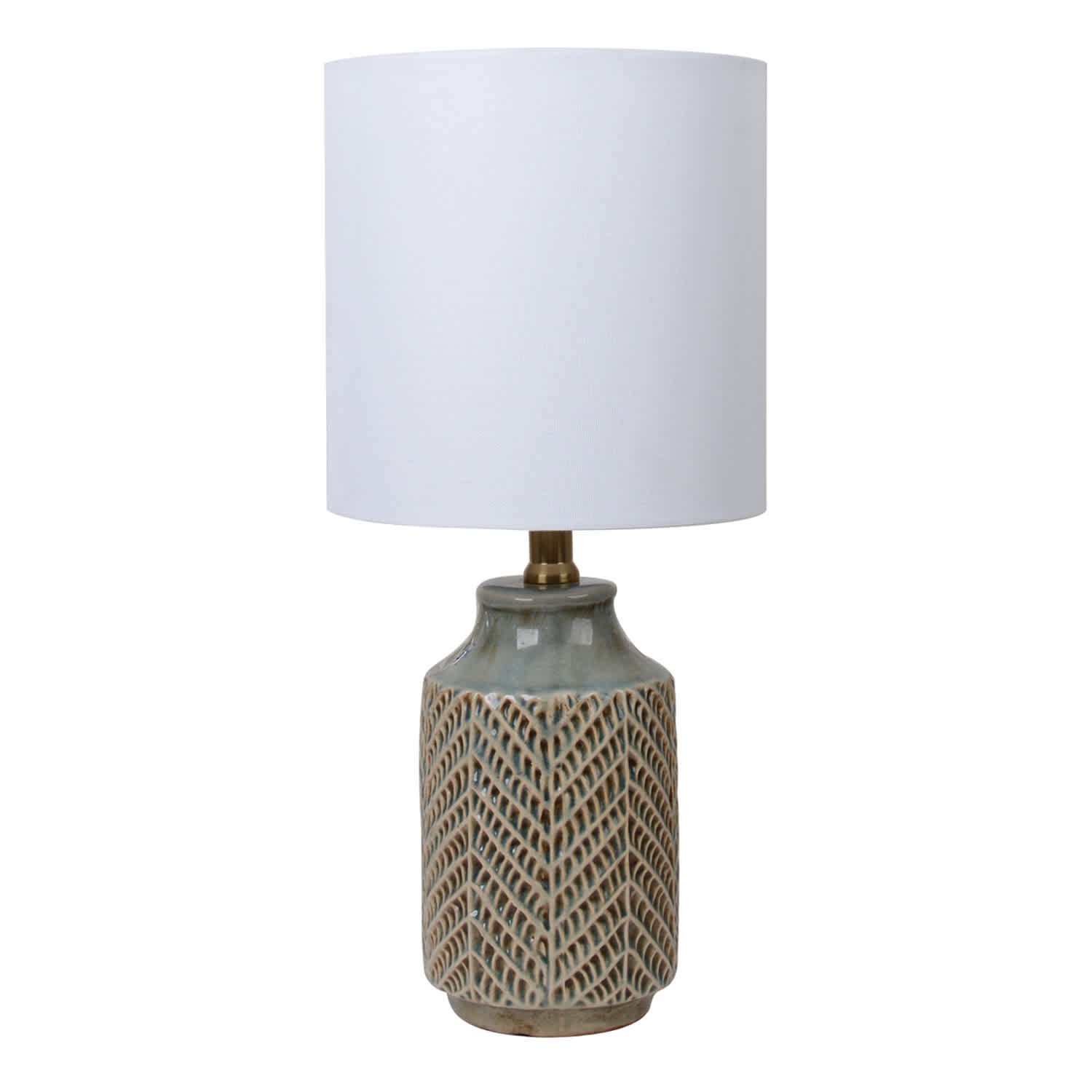 Green & Brown Ceramic Reactive Textured Small Table Lamp with Shade, 19"