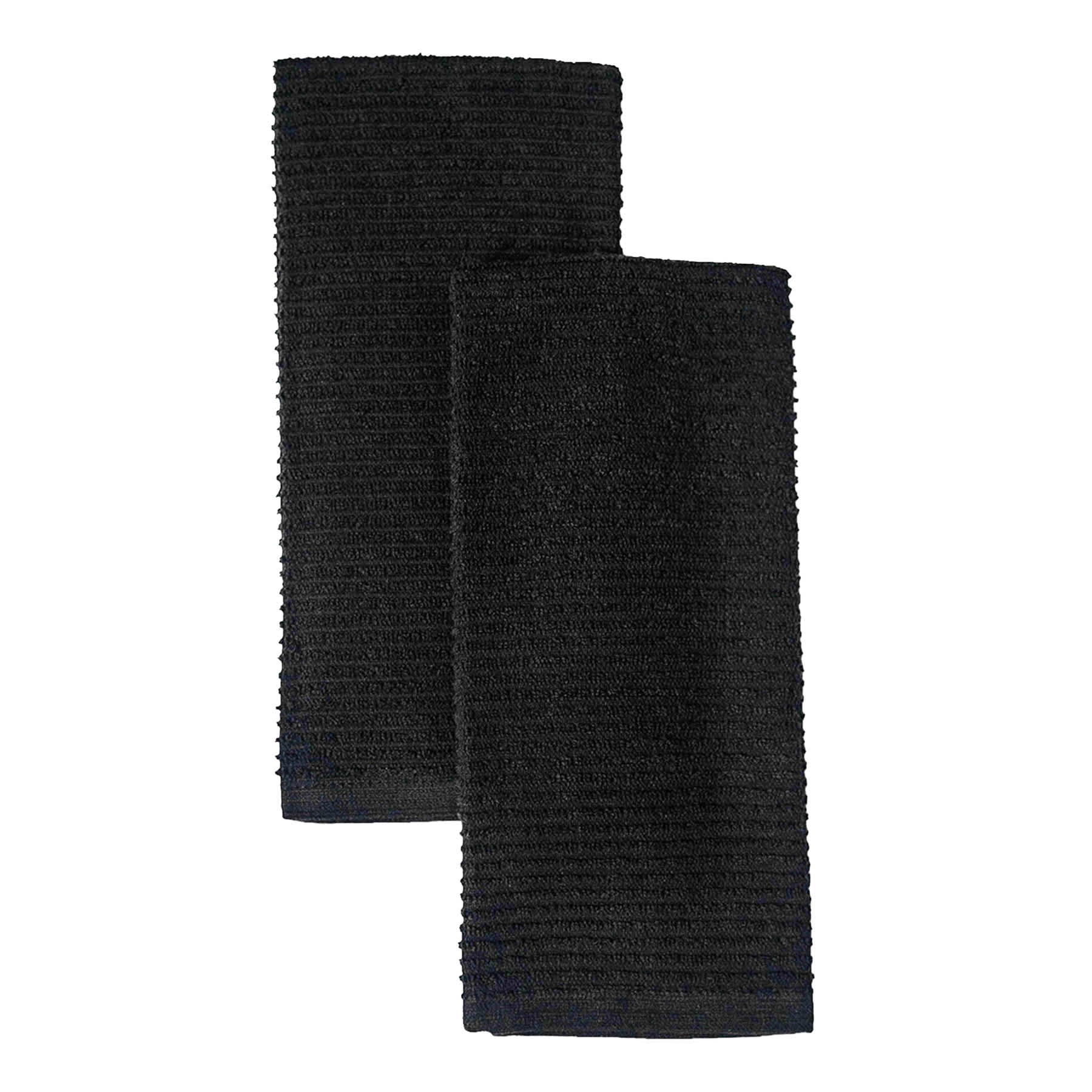 Set of 2 Black Wave Terry Cotton Kitchen Towels