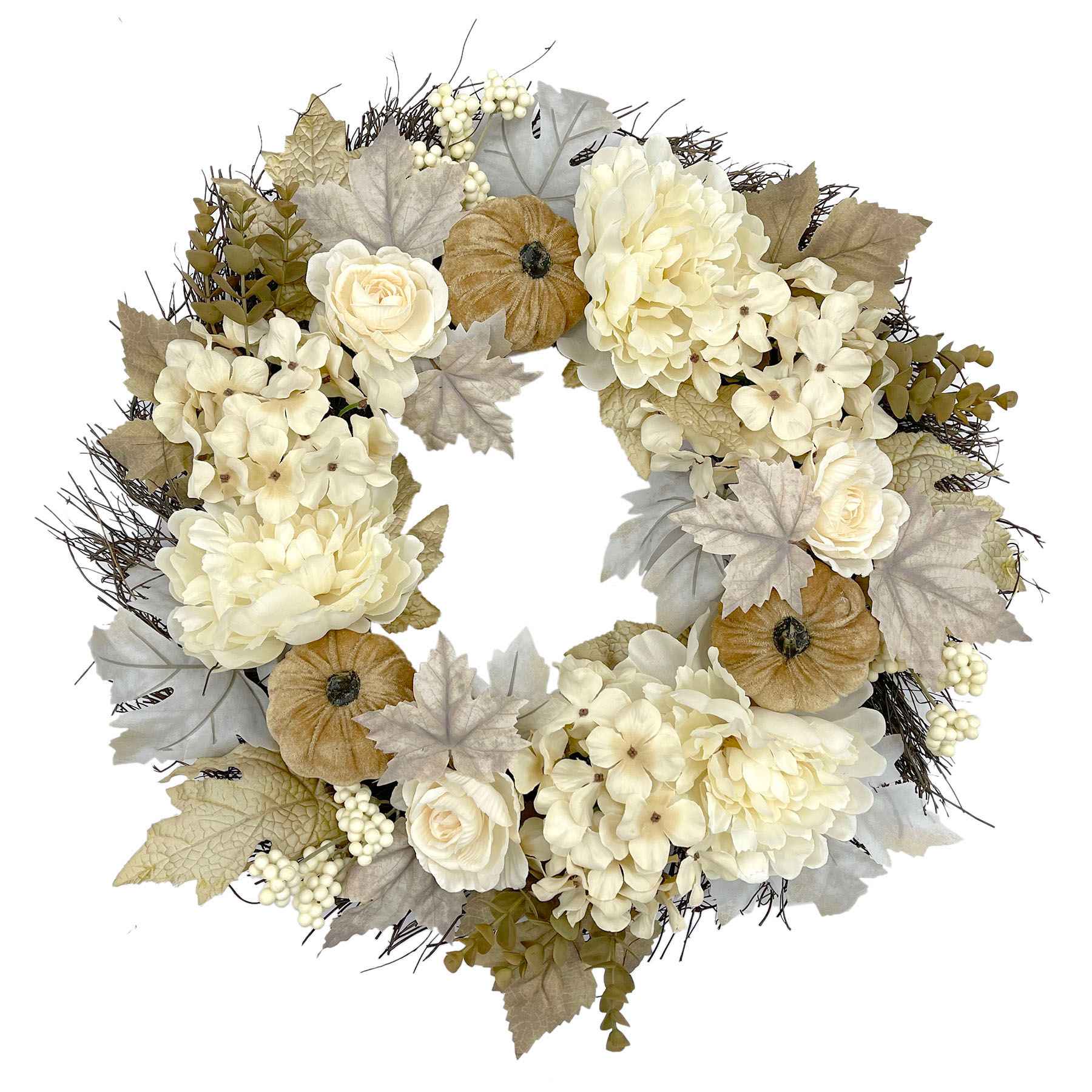 Ivory Peony & Hydrangea Autumn Wreath, 24"