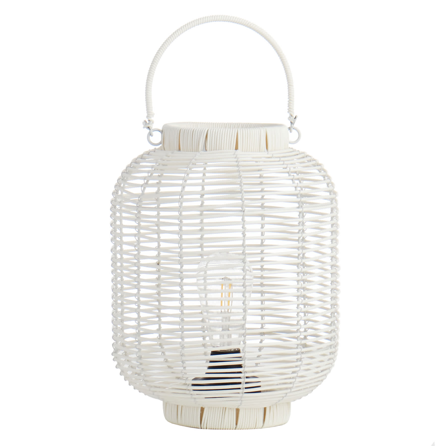 Found & Fable White Faux Wicker Barrel LED Outdoor Lantern, Medium