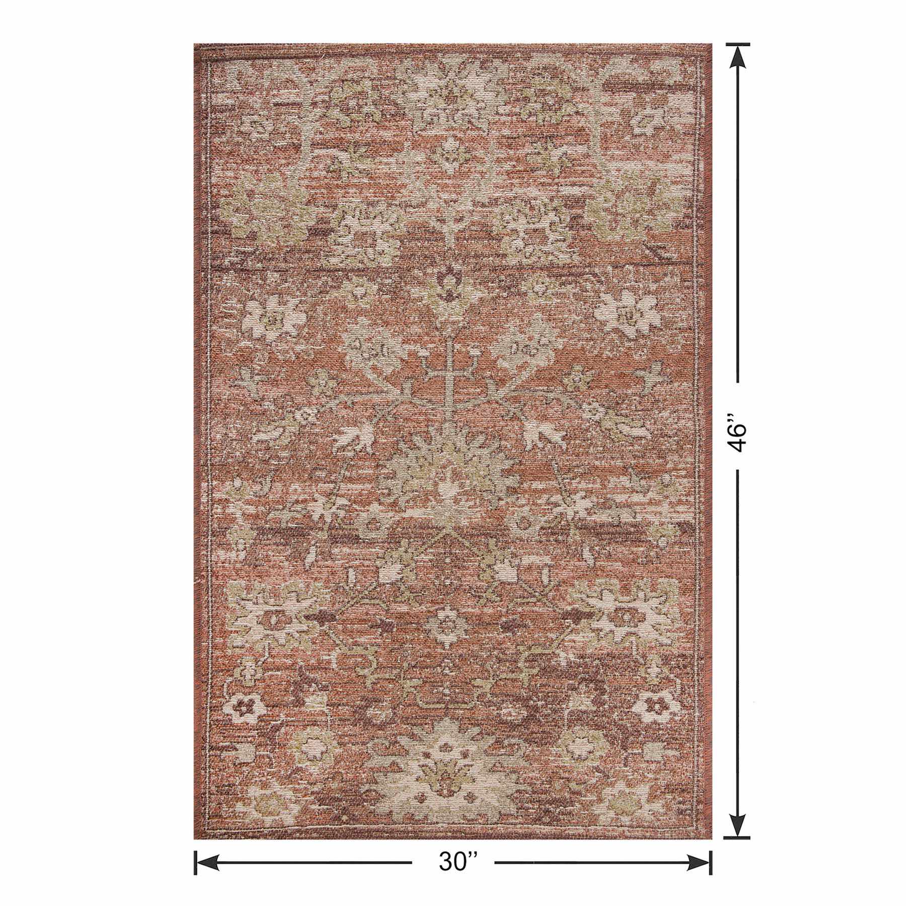 Terracotta Floral Tapestry Accent Rug with Gel Latex Back, 30x46