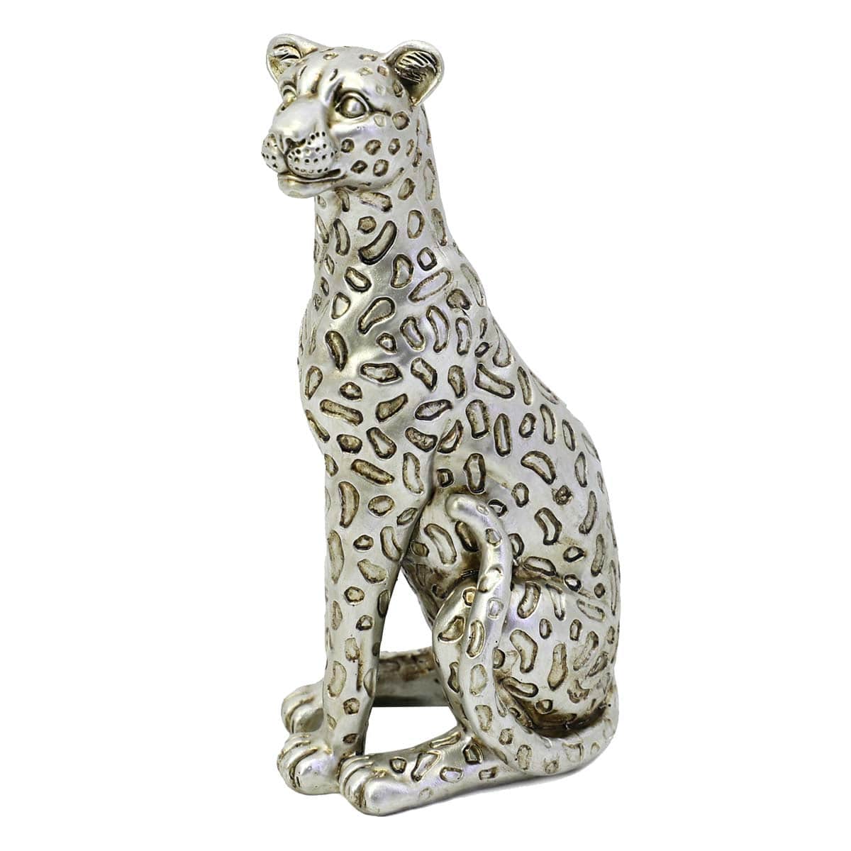 Found & Fable Silver Sitting Leopard Decor, 8"