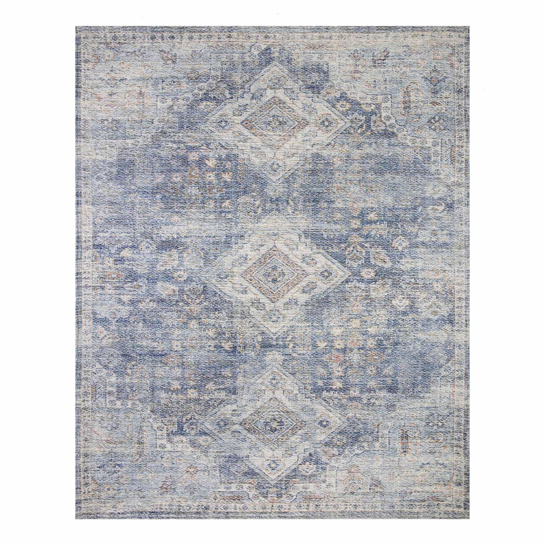 (B822) Whittington Blue Floral Medallion Area Rug, 8x10