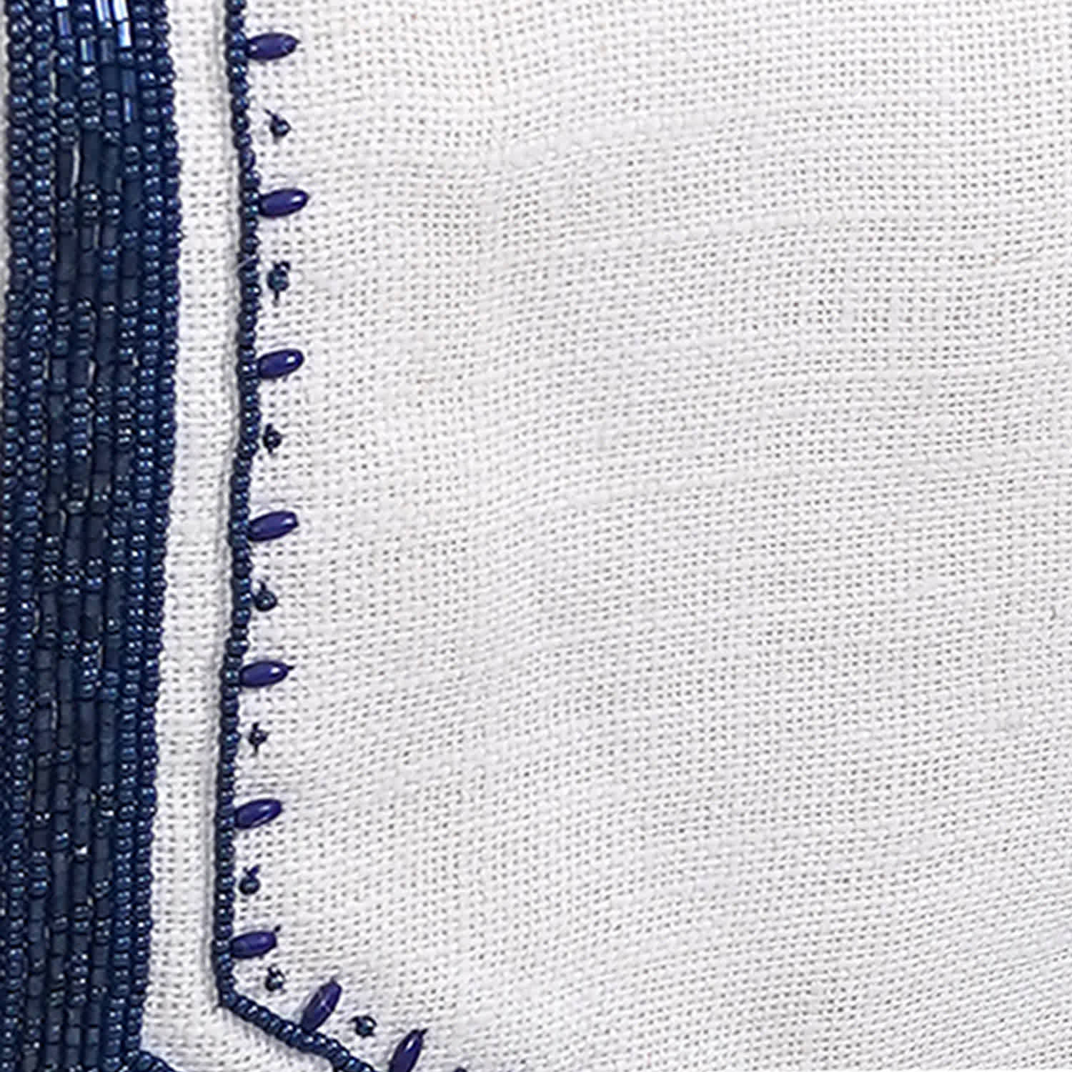 Neutral Jute Table Runner with Navy Beaded Border, 36x13