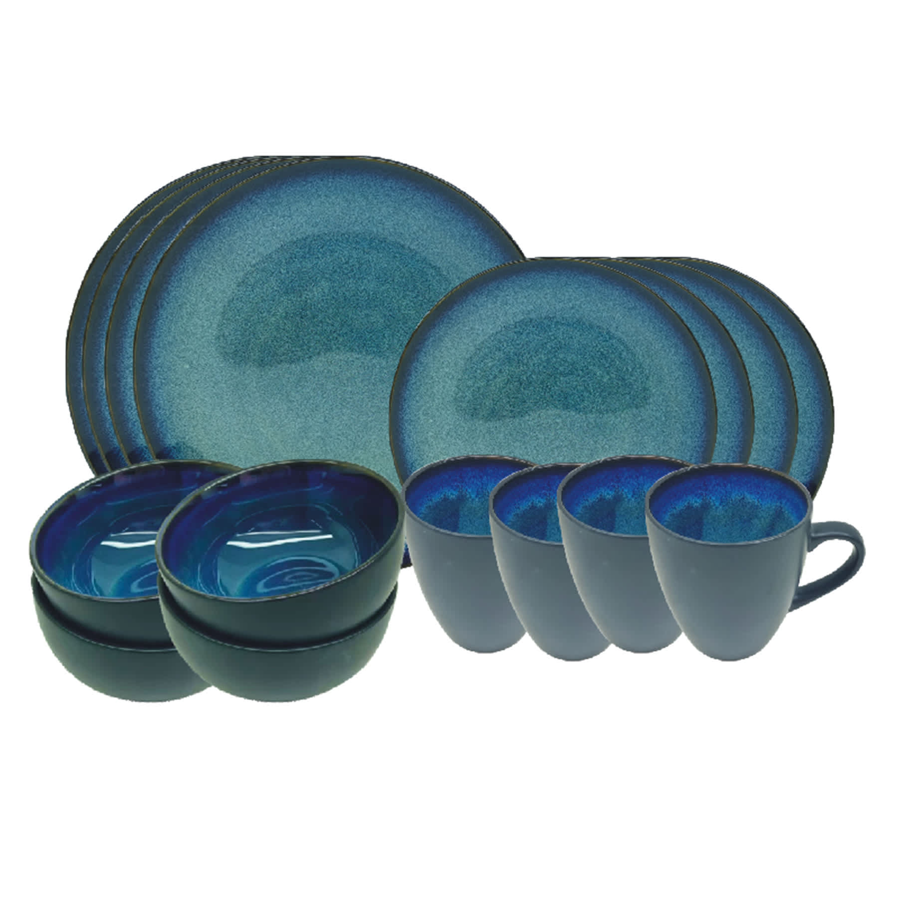 16-Piece Round Two-Tone Dinnerware Set, Reactive Blue