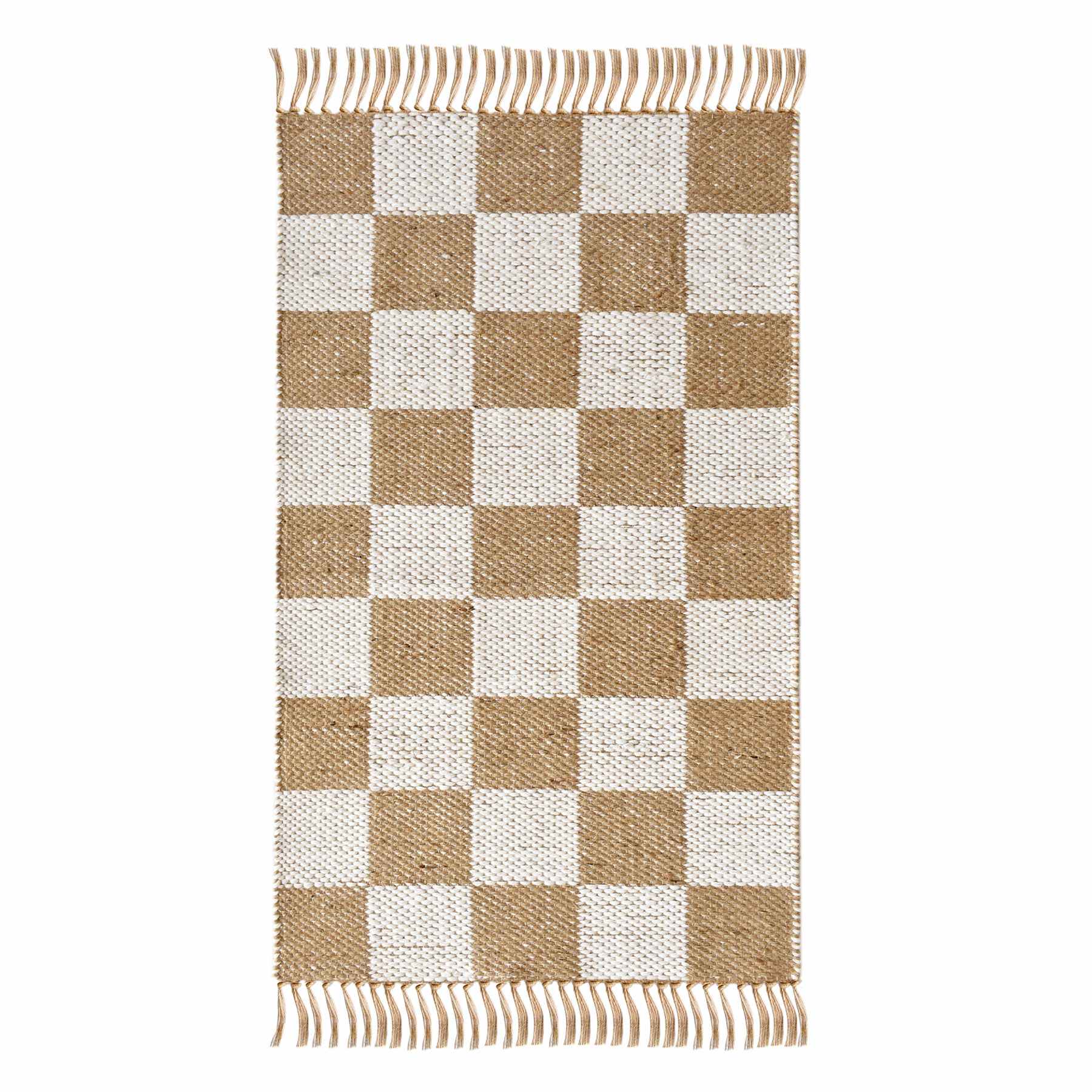 (B871) Honeybloom Brown & Natural Checkered Jute Accent Rug, 2x4