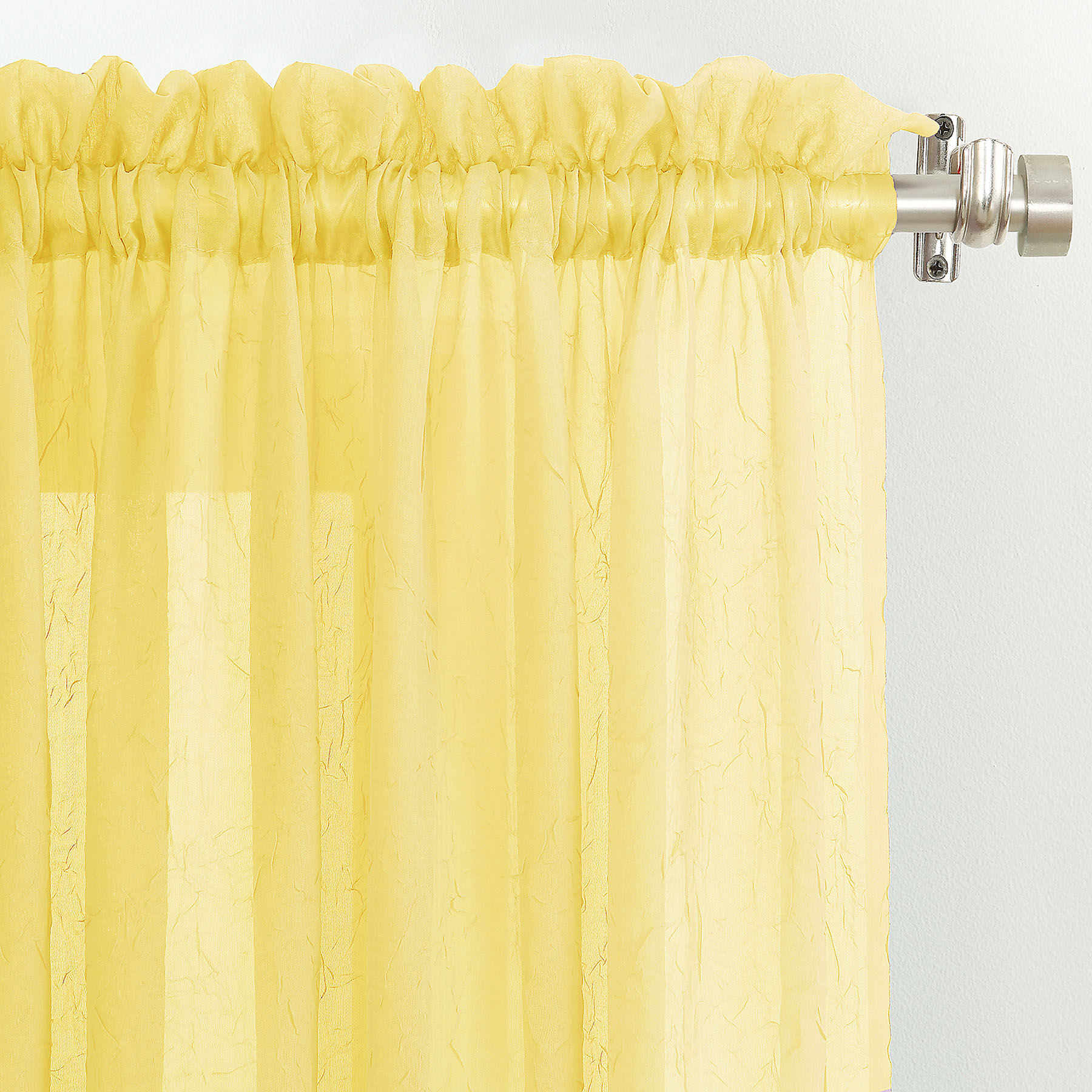 Erica Yellow Crushed Rod Pocket Sheer Voile Curtain Panel, 84"