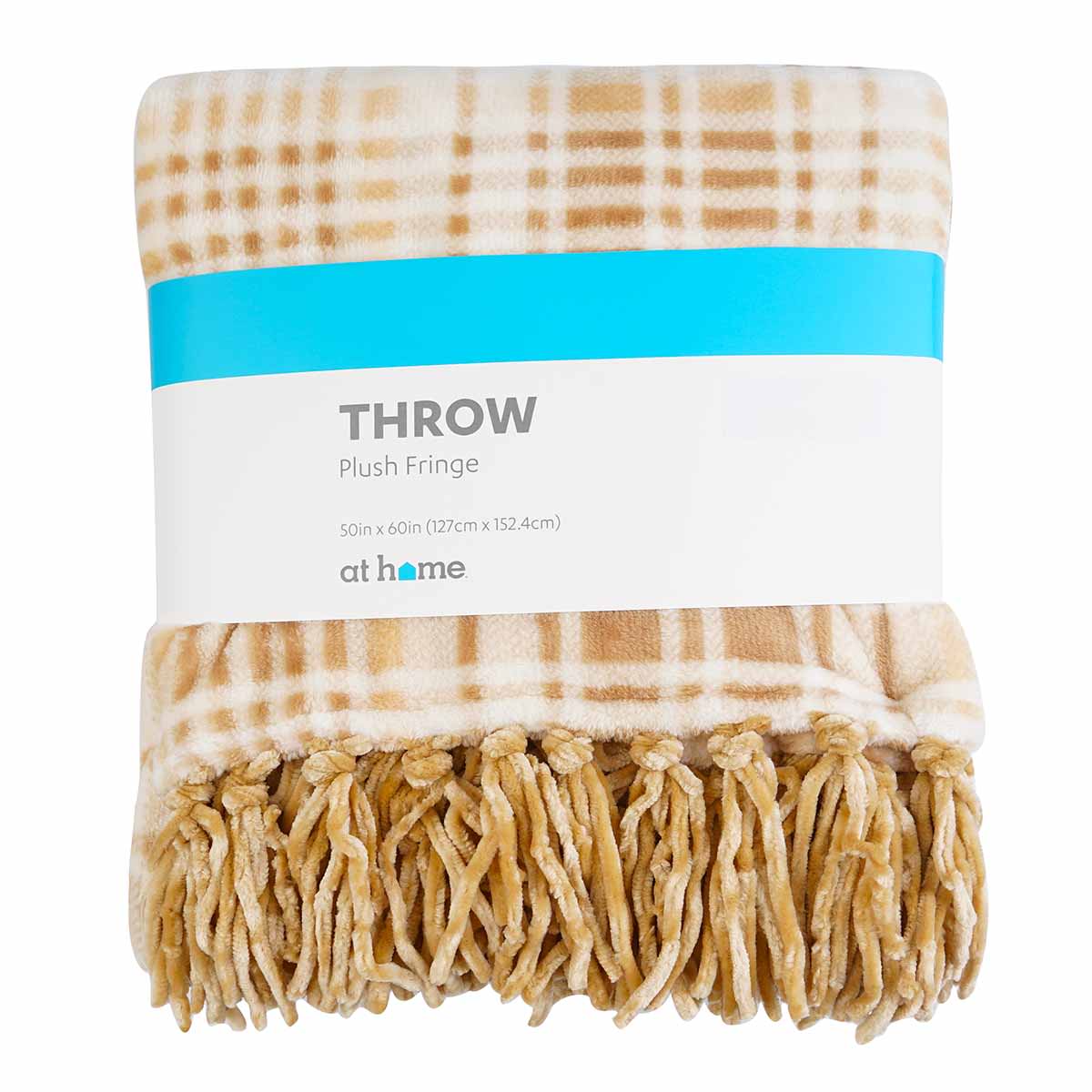 Natural Plaid Fringe Throw Blanket, 50x60
