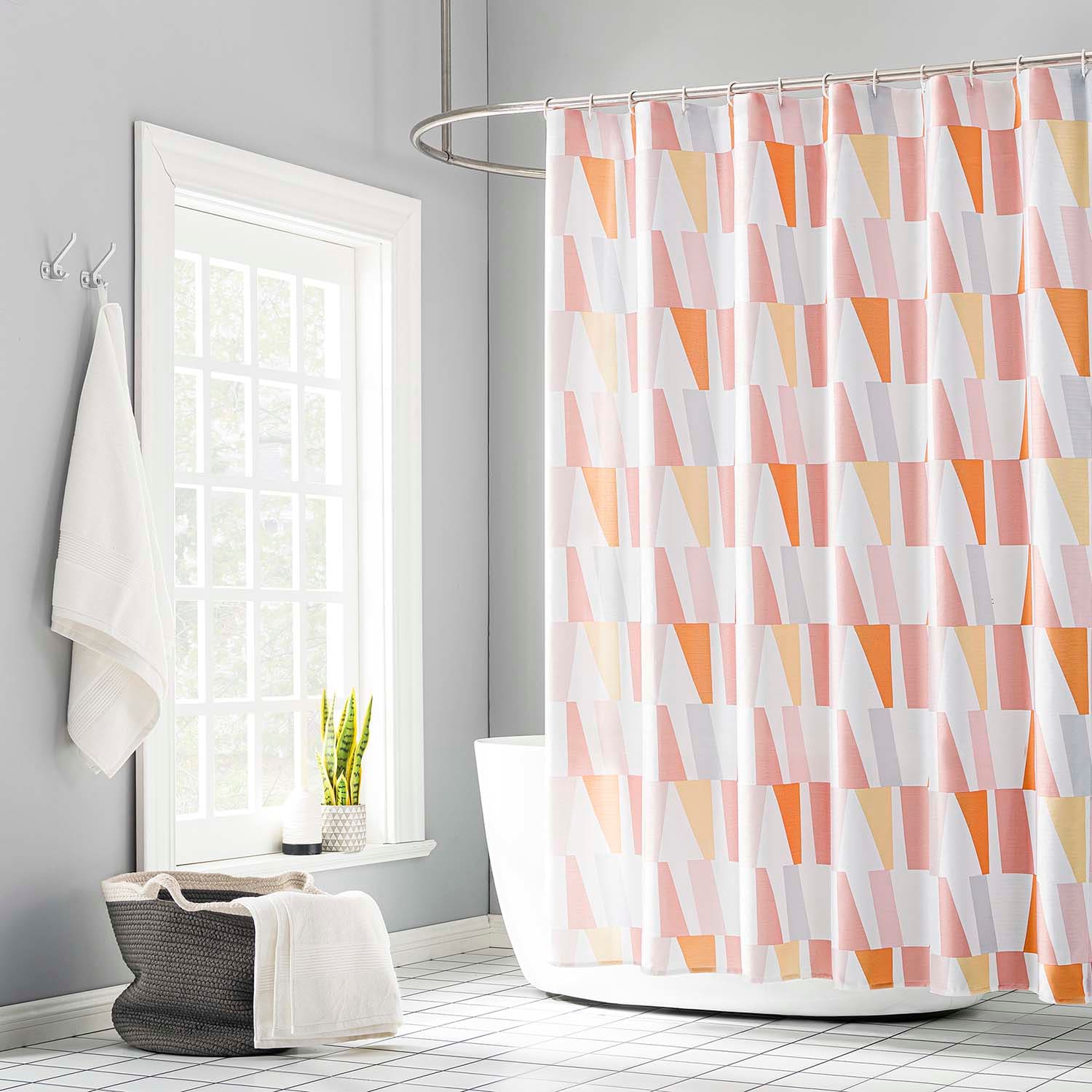 13-Piece Libra Pink Clay Geometric Shower Curtain Set, 70x72