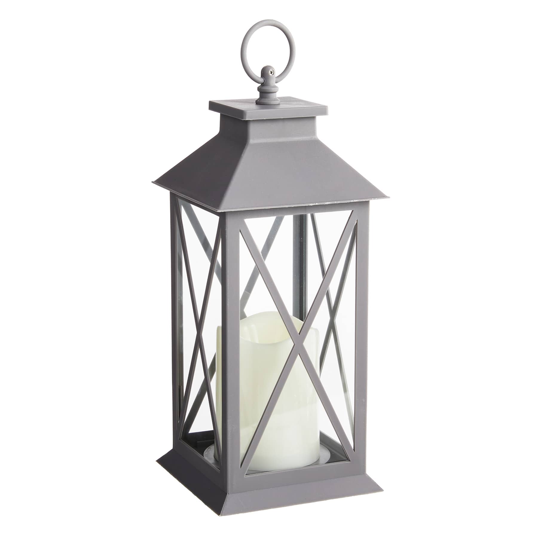 Grey LED X-Frame Lantern, 11"