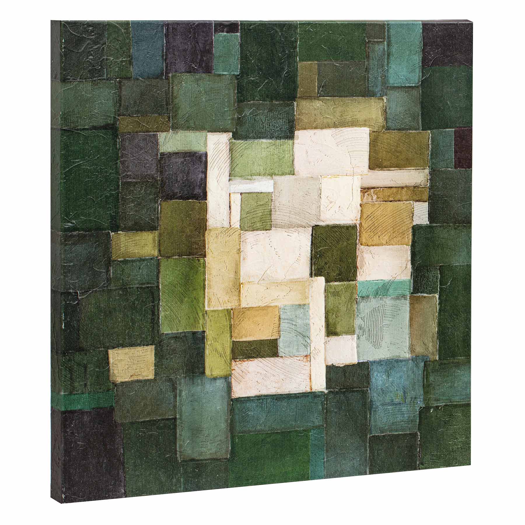 Green Sqaures Embellished Canvas Wall Art, 24"