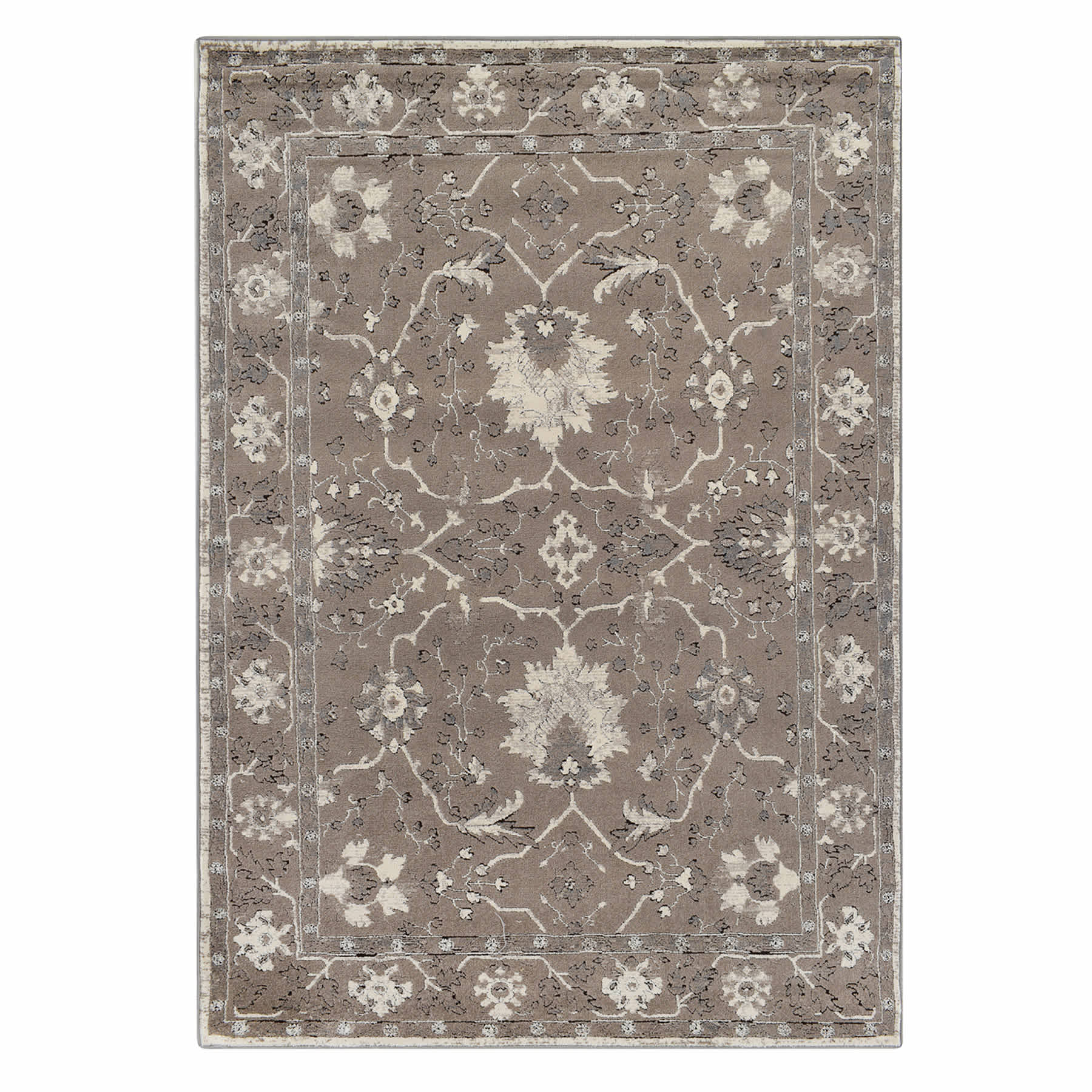(B803) Antiqua Dark Grey Floral Runner, 2x6