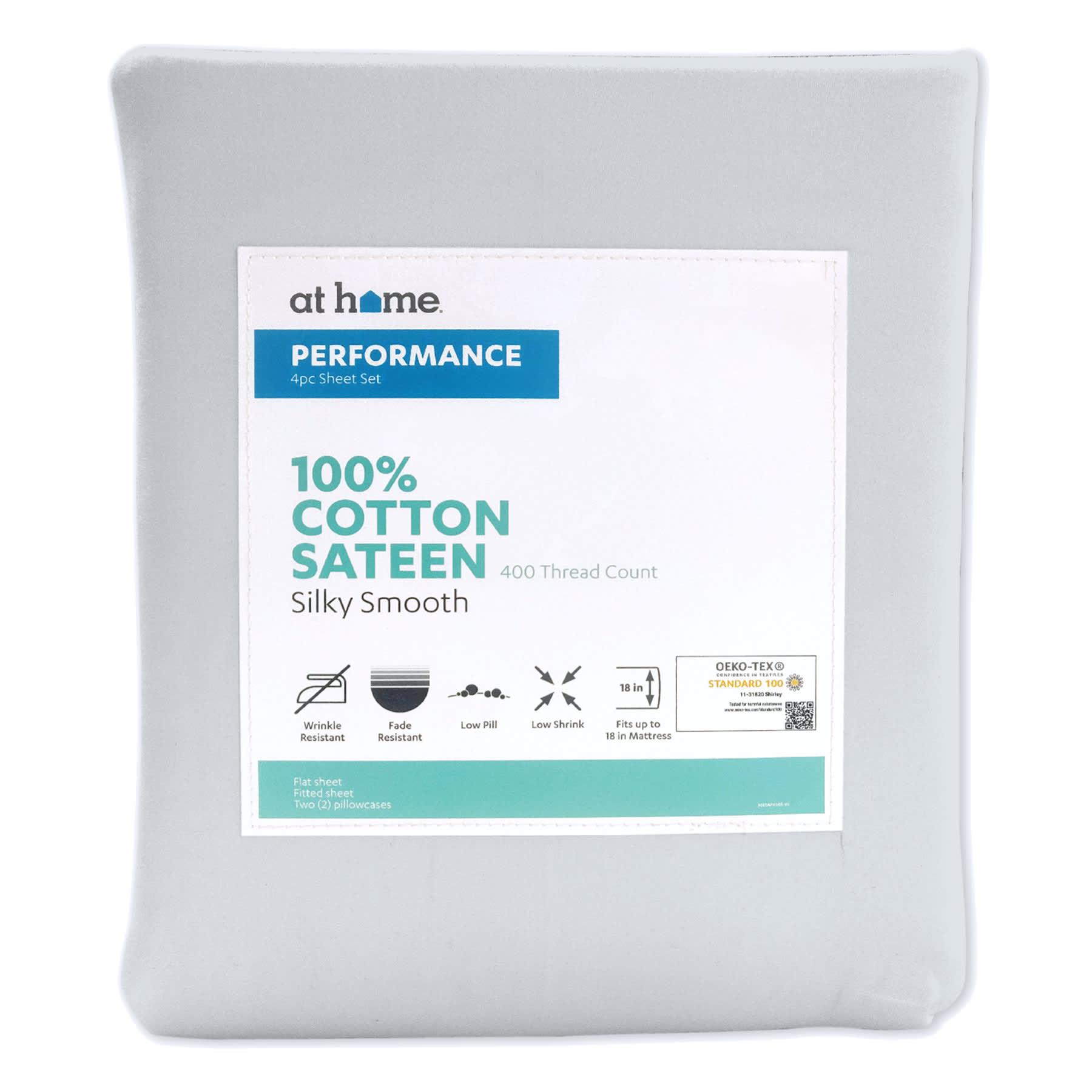 4-Piece Grey 400 Thread Count Cotton Performance Sheet Set, King