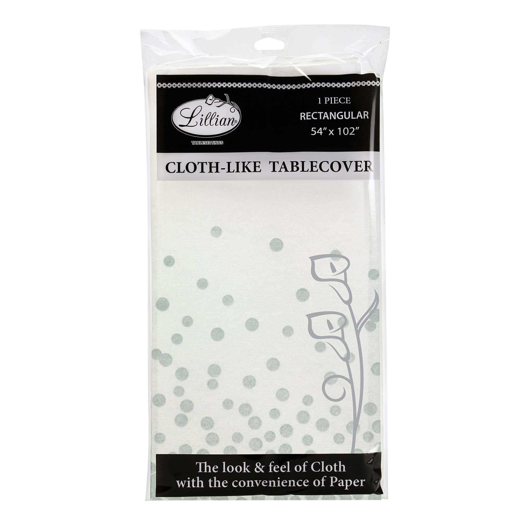 Lillian Table Settings White with Silver Confetti Cloth-Like Table Cover, 54x102