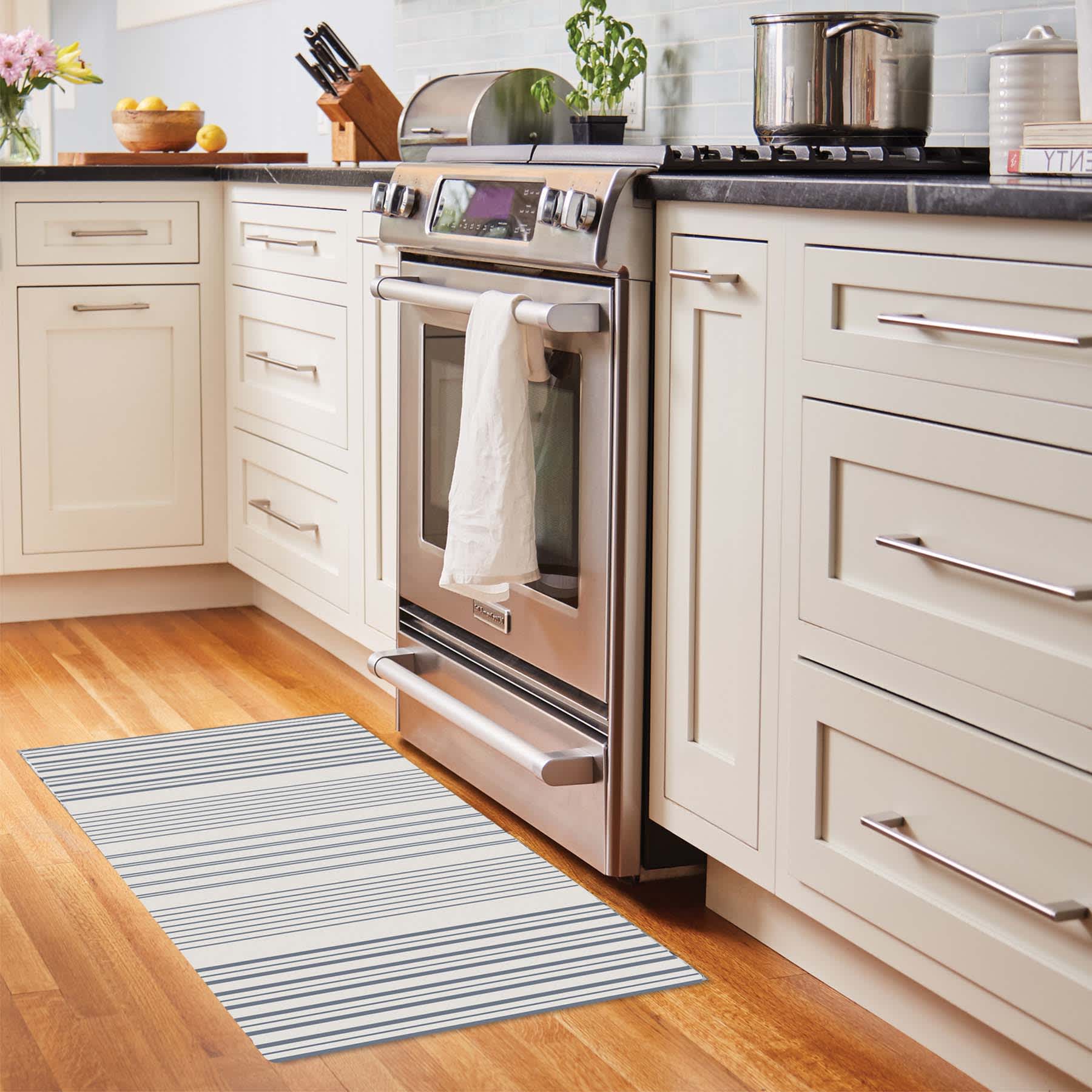 Honeybloom Cook N' Comfort Light Blue & Ivory Striped Anti-Fatigue Kitchen Mat, 20x39