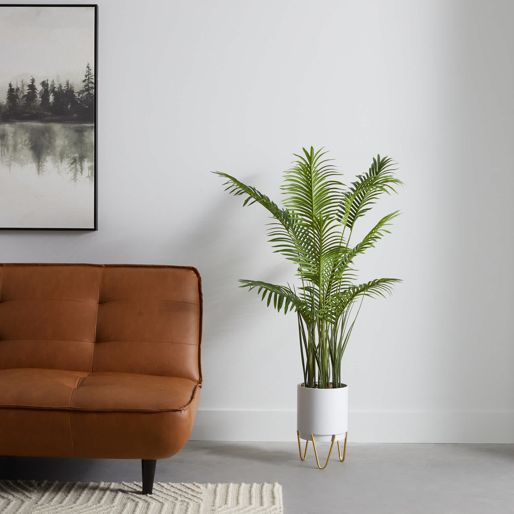 Potted Palm with White Stand, 55"