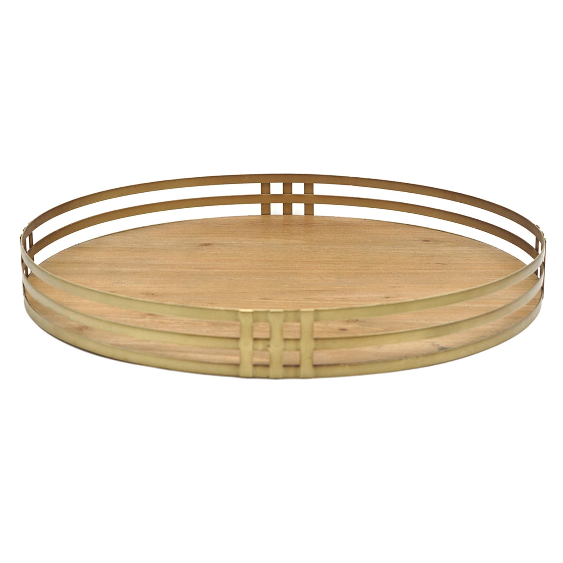 Honeybloom Metal & Wood Round Decorative Tray, 20"