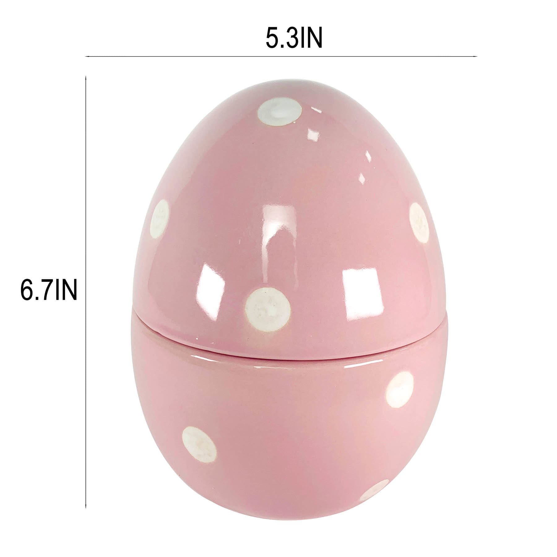 Homespun Easter Pink & White Polka Dot Ceramic Egg Jar, 7"