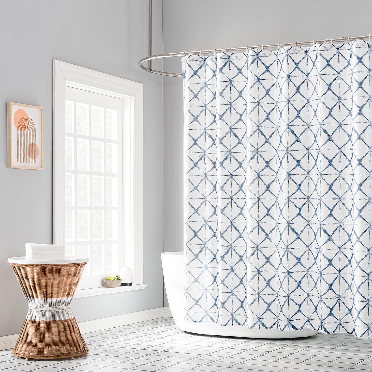 12-Piece Karma Shibori Blue Shower Curtain Set, 70x72