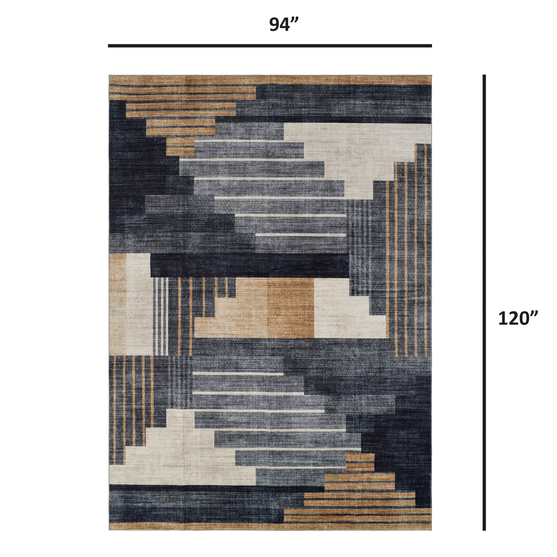 (B874) Crosby St. Dove Navy & Gold Washable Area Rug, 8x10