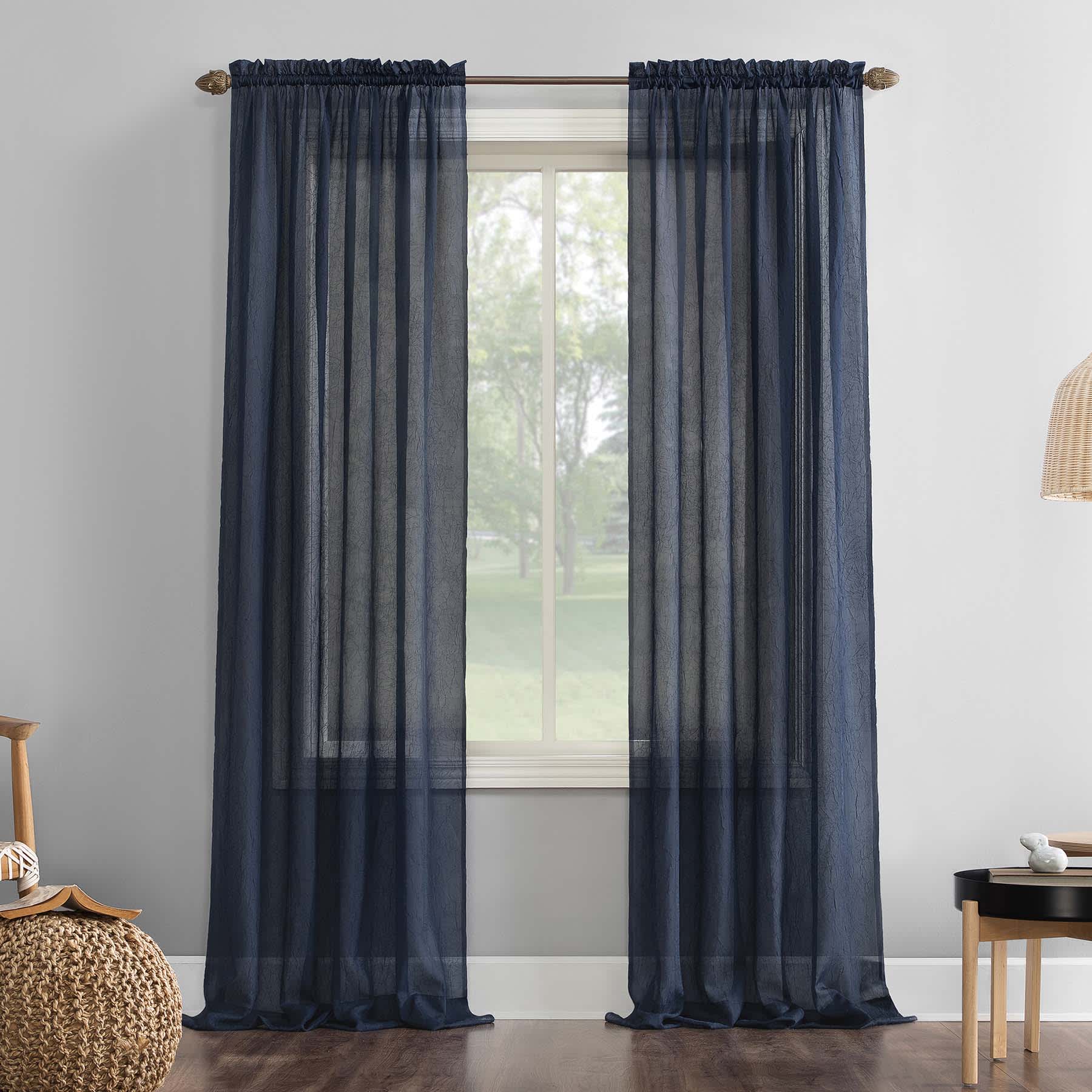 Erica Navy Rod Pocket Sheer Curtain Panel, 95"