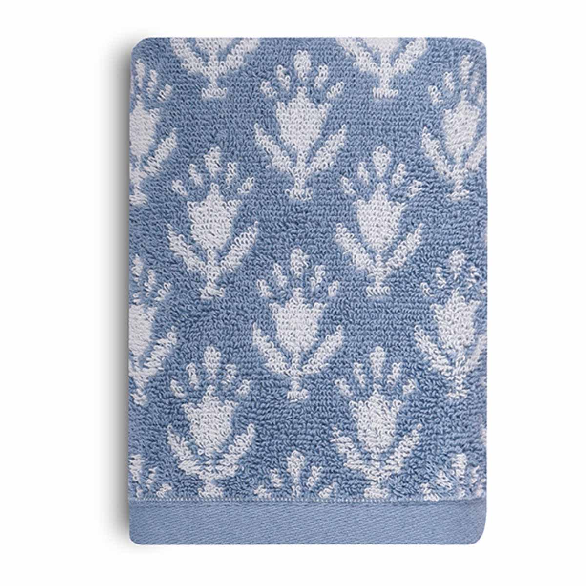 Honeybloom Plush Performance Blue Patterned Hand Towel, 16x28