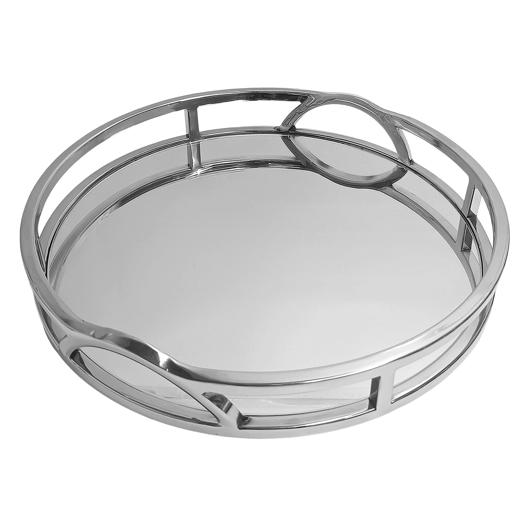 Round Silver Electro Mirrored Tray, 15.4"